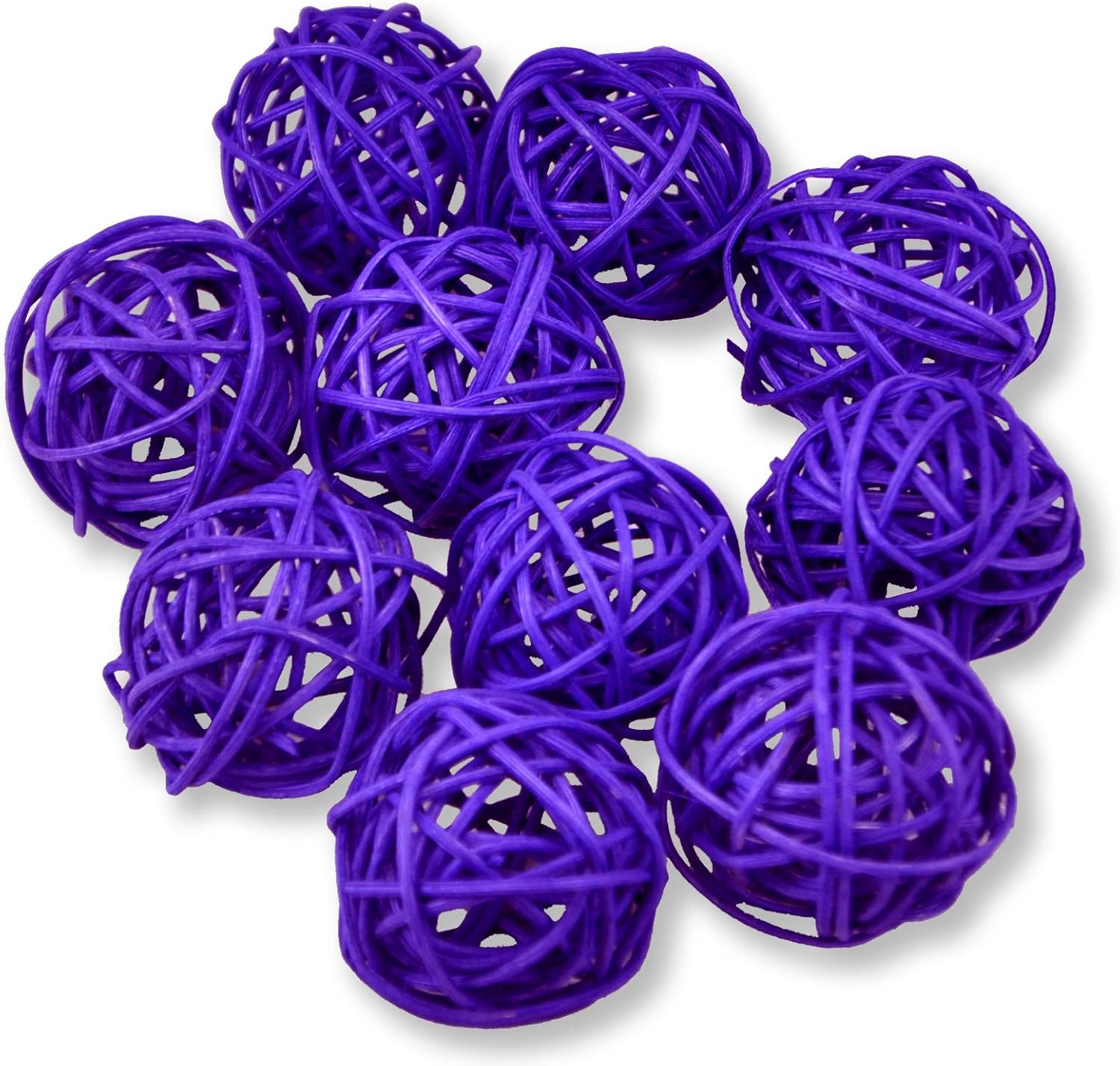 Set of 10 Natural Wicker Rattan Balls Deep Purple 1