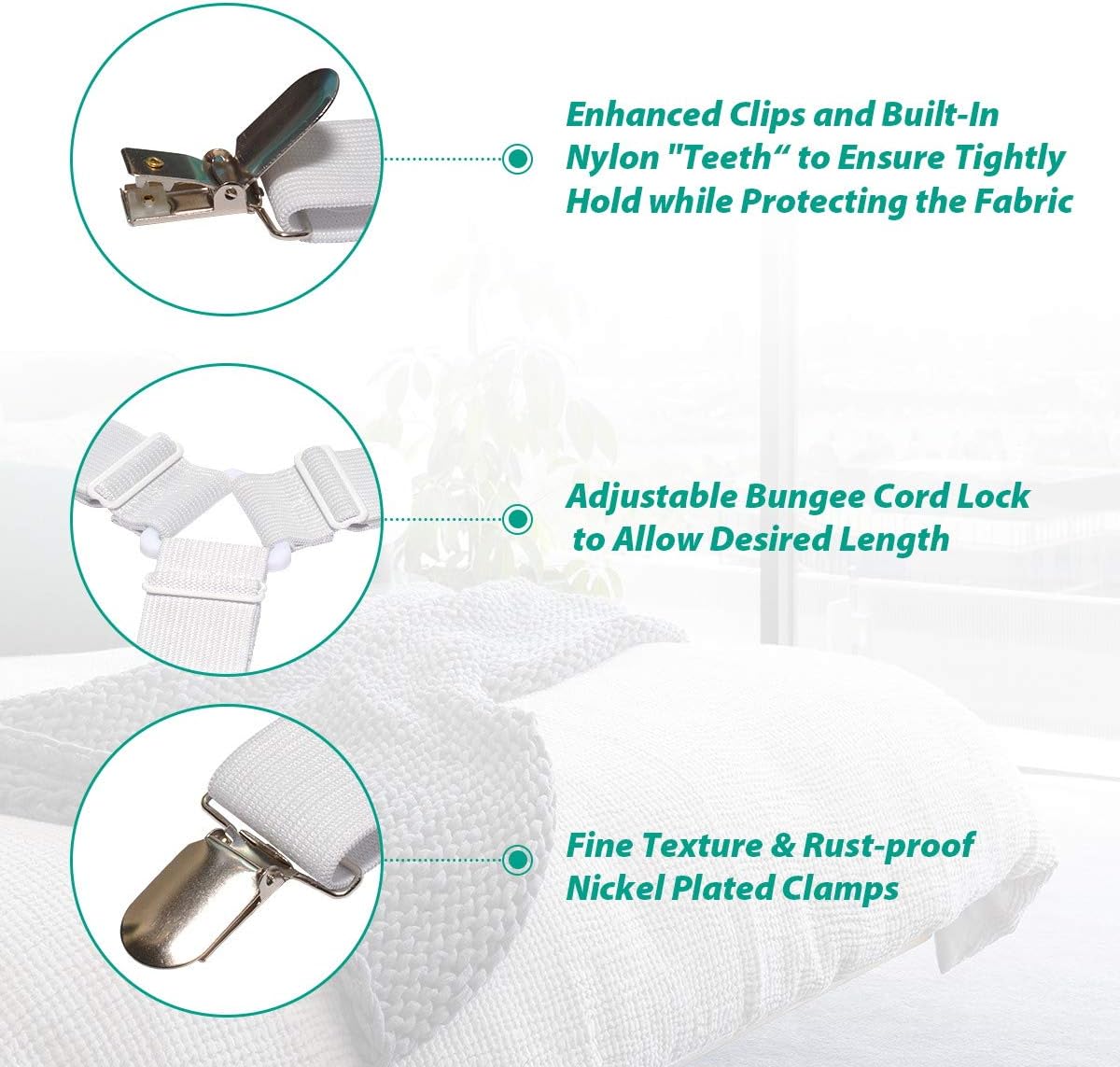 RayTour Elastic Adjustable Sheet Holders for Wrinkle-Free Bed Sheets