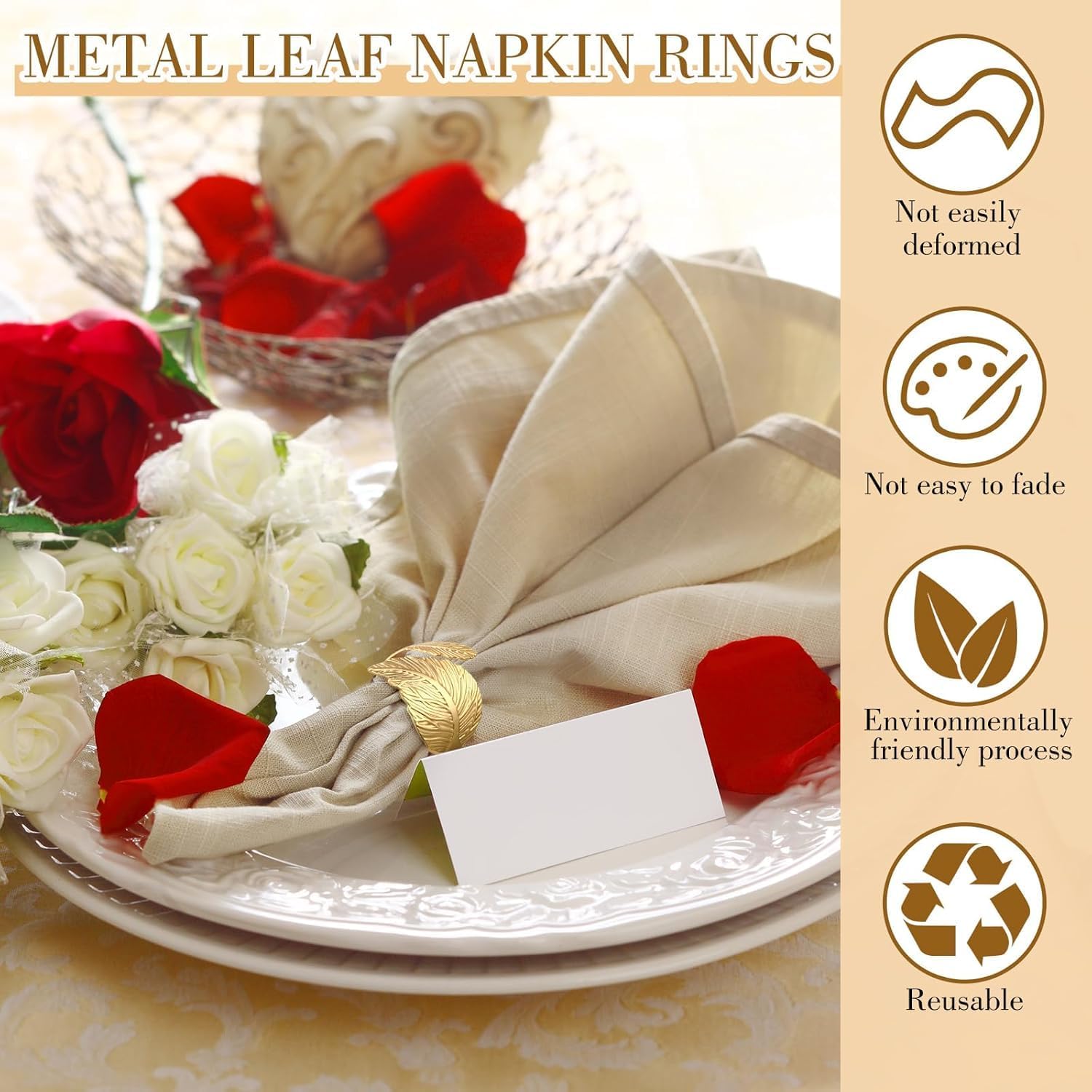 Gold Napkin Rings Set of 50 for Elegant Table Settings