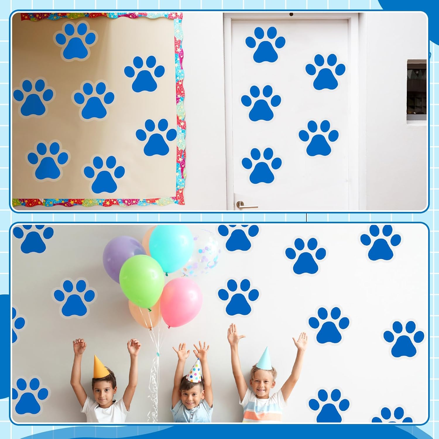 ReliThick 30 Pcs Blue Paw Print Floor Decals