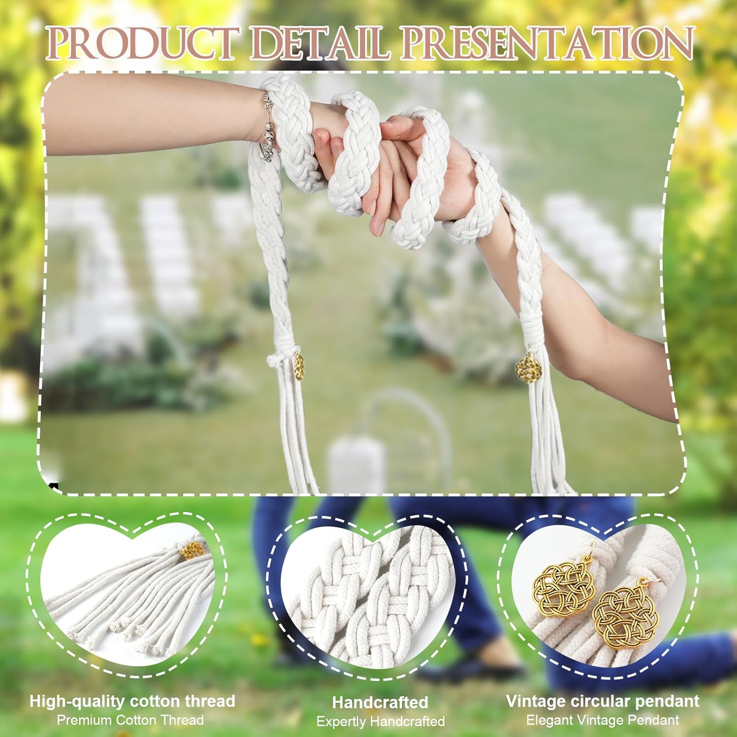 ESNOY Wedding Lasso Rope with Pendants Traditional Celtic Style White