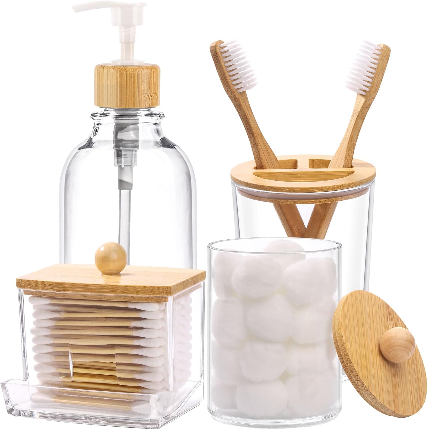 Tbestmax Bamboo Bathroom Accessories Set 4 Pcs