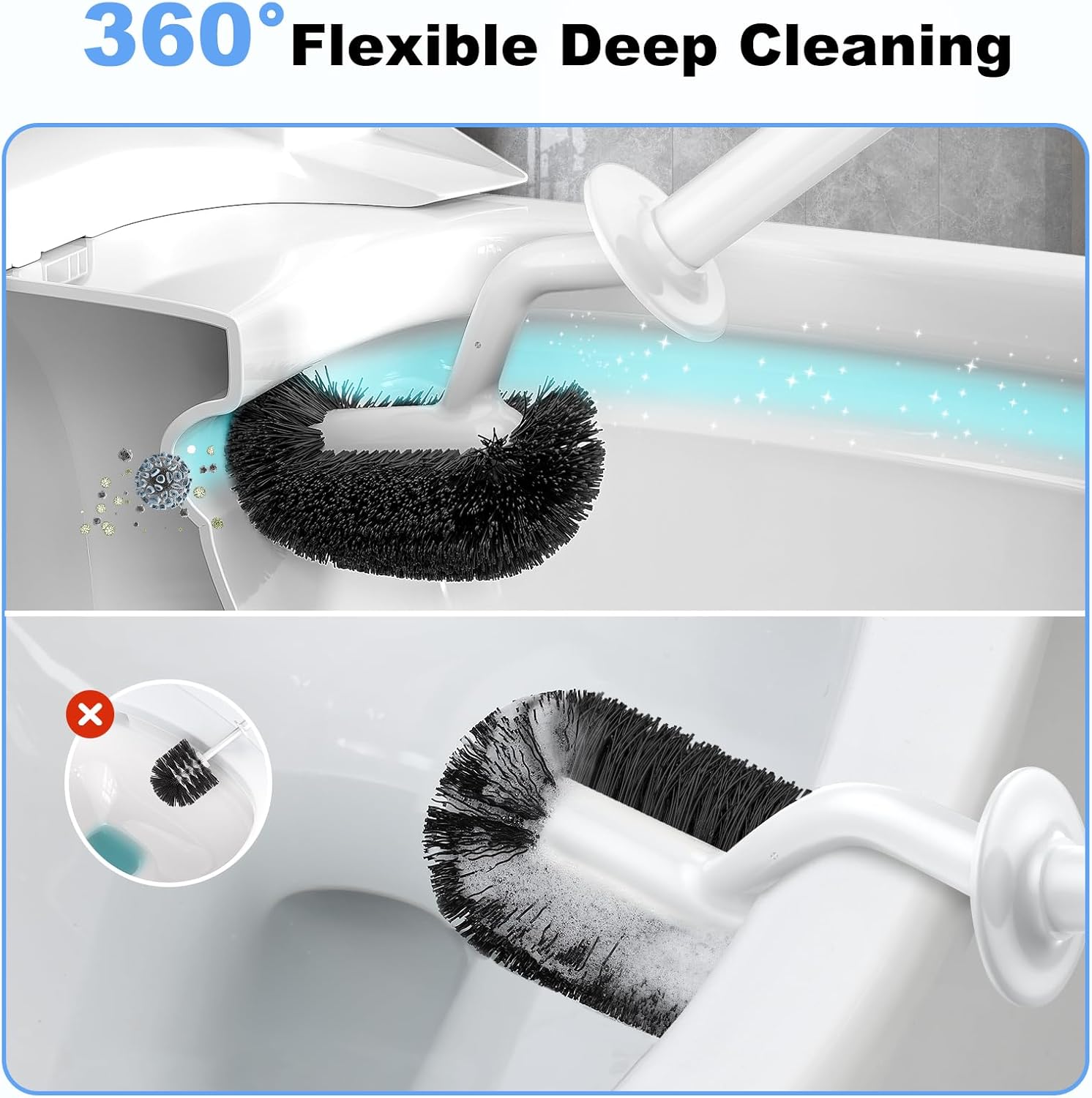 HAMITOR Toilet Bowl Brush Holder Set with Curved Design and Hidden Storage