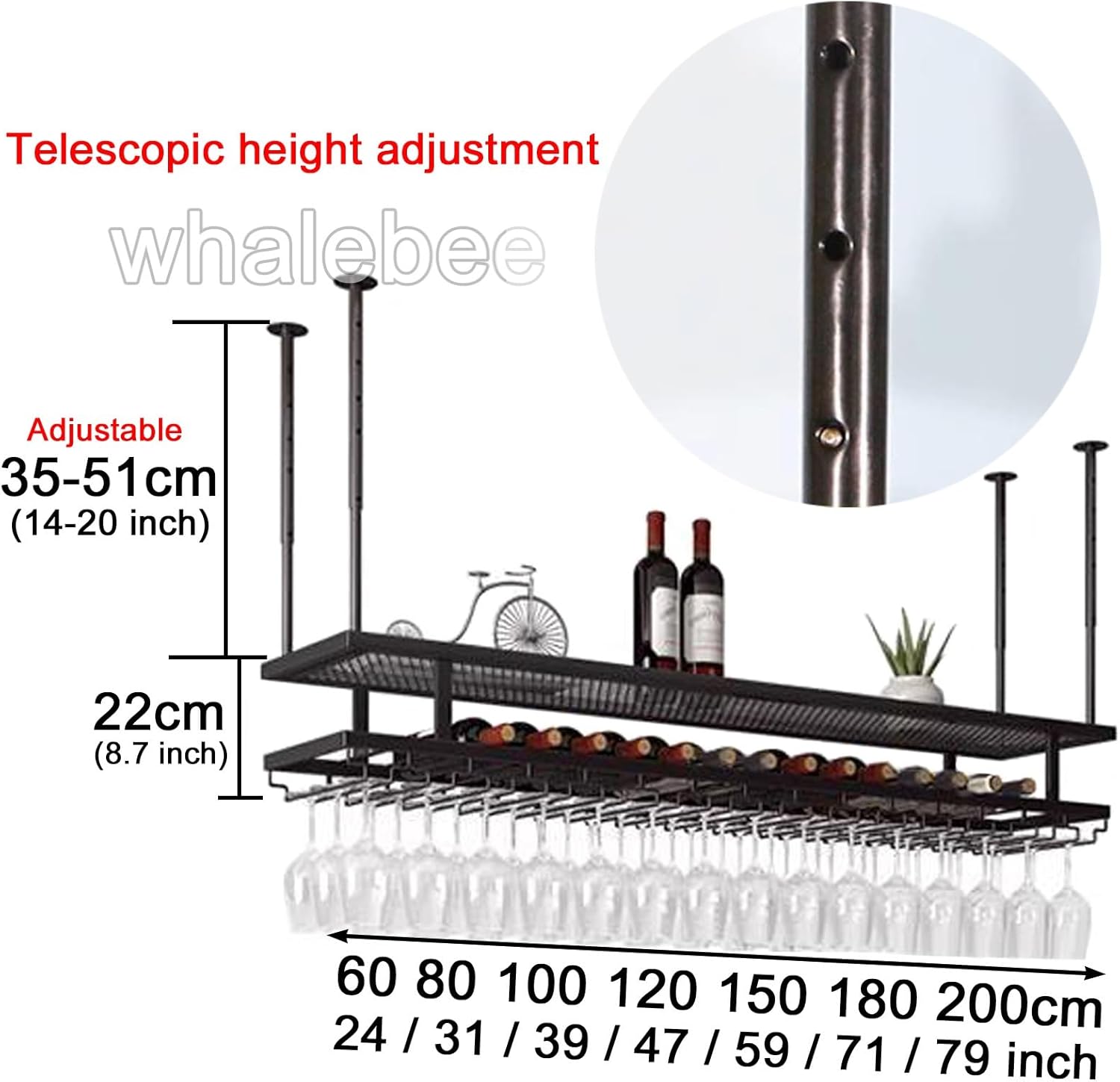 Whalebee Wine Glass Holder Metal Rack for Home Bar