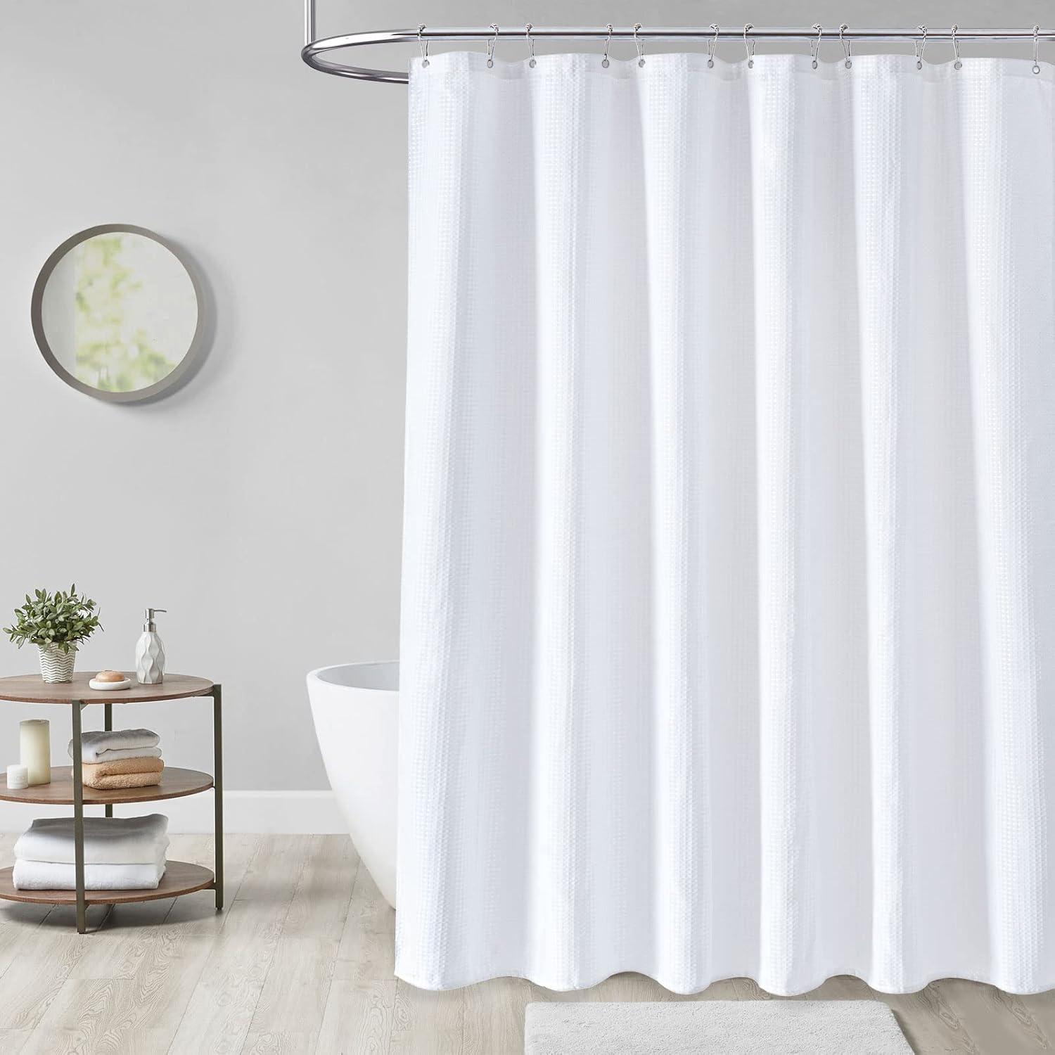 Dynamene White Waffle Shower Curtain Set 72x72 Inches