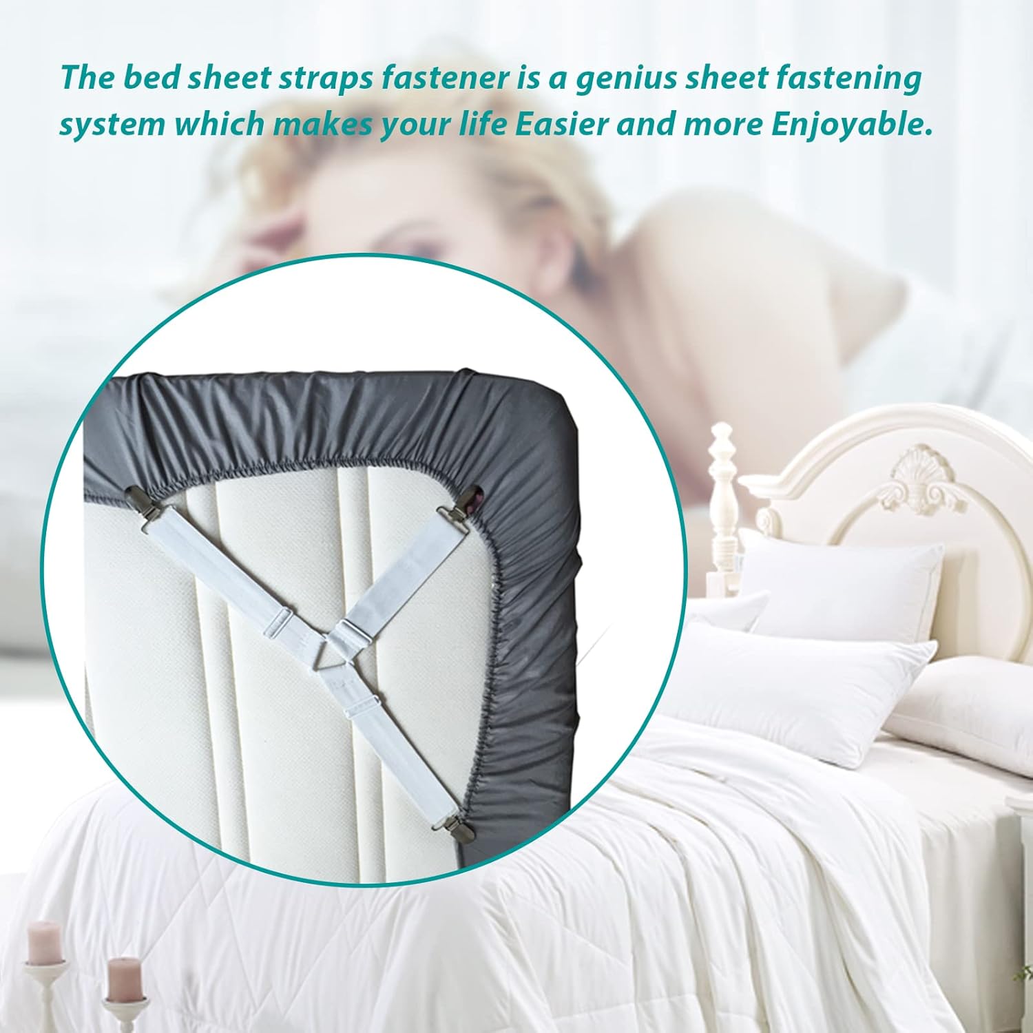 RayTour Elastic Adjustable Sheet Holders for Wrinkle-Free Bed Sheets