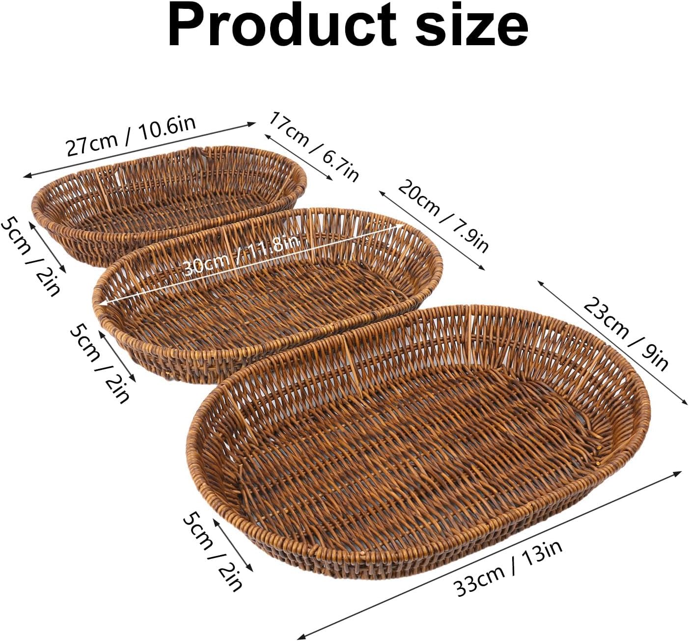 3 PCS Handwoven Oval Wicker Baskets Set