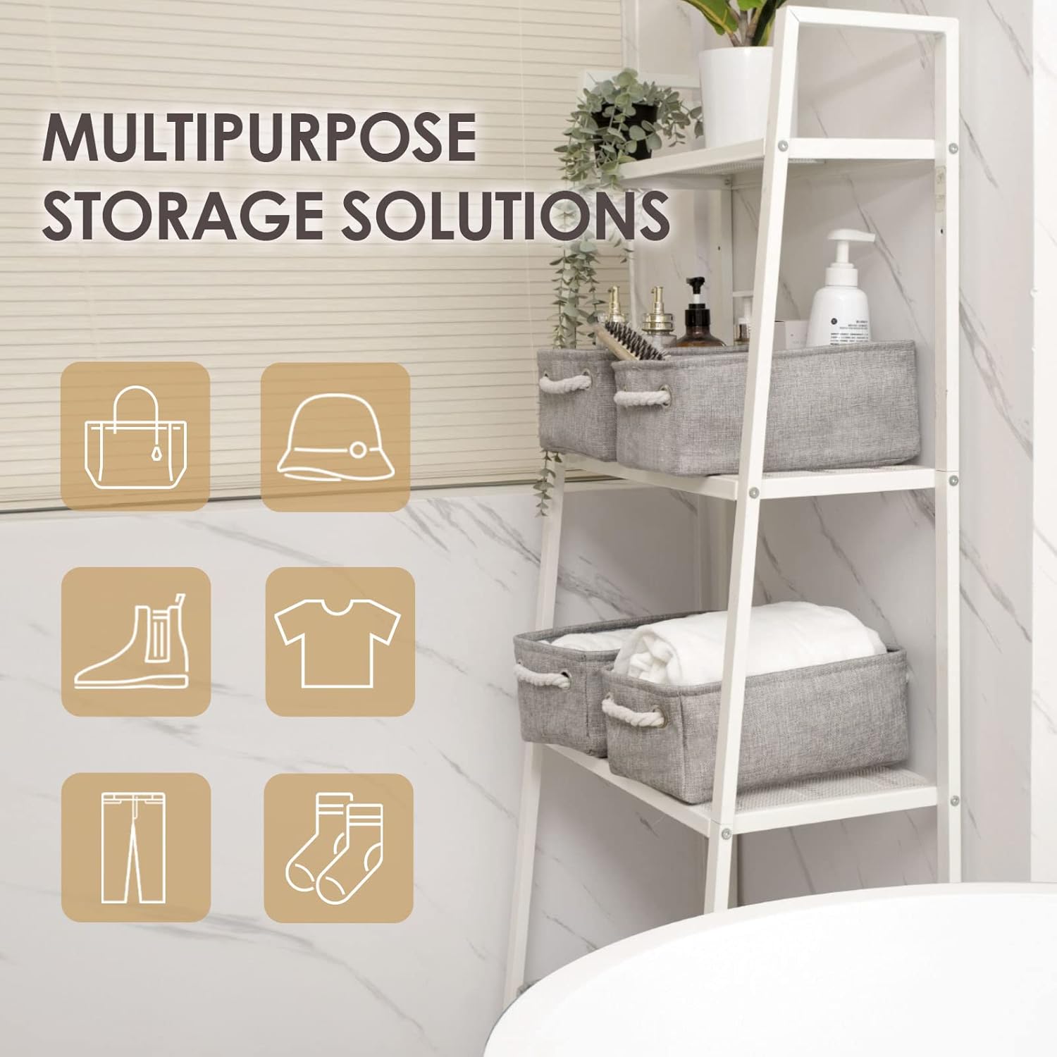 TheWarmHome Storage Bins for Shelves - Grey Small Baskets