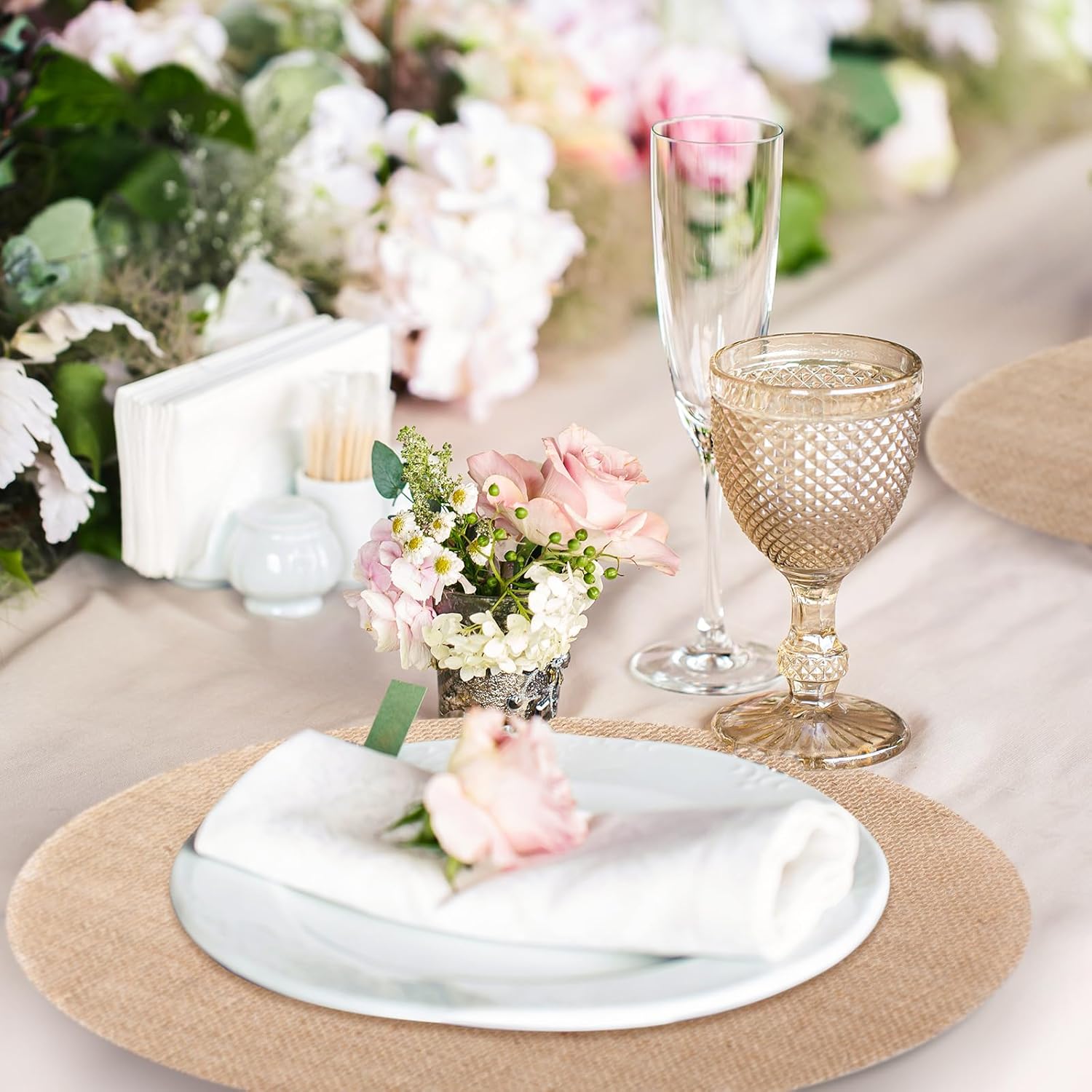 Mifoci 100 Piece Burlap Placemats Round Reusable Table Mats