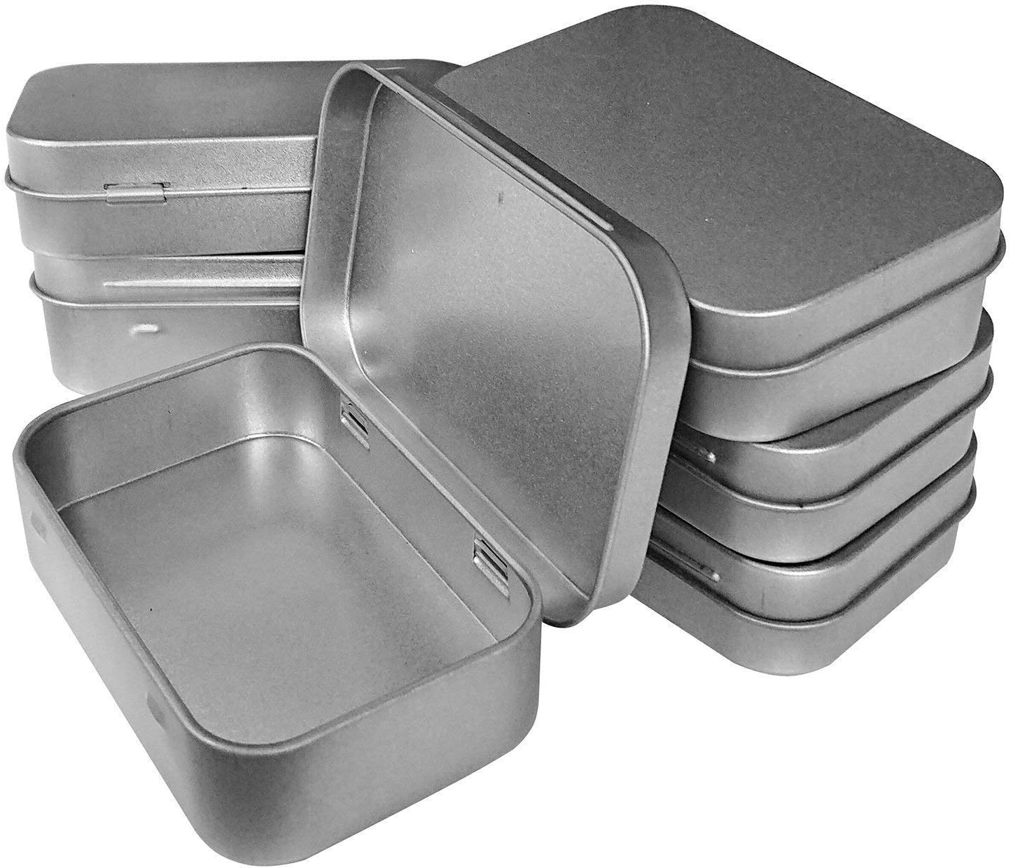 6 Pcs Metal Hinged Tin Box Storage Container Kit Silver