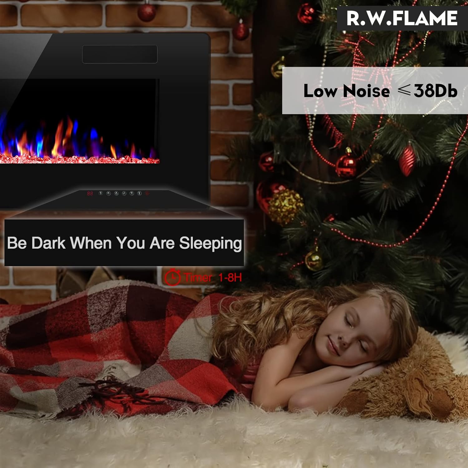 RWFLAME 60 Inch Electric Fireplace with Remote Control and Touch Screen