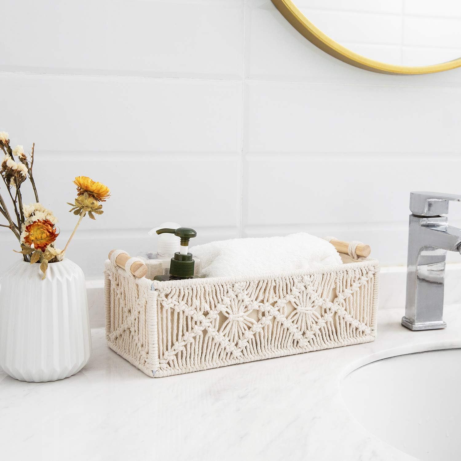 Mkono Macrame Storage Baskets Set of 2 Ivory