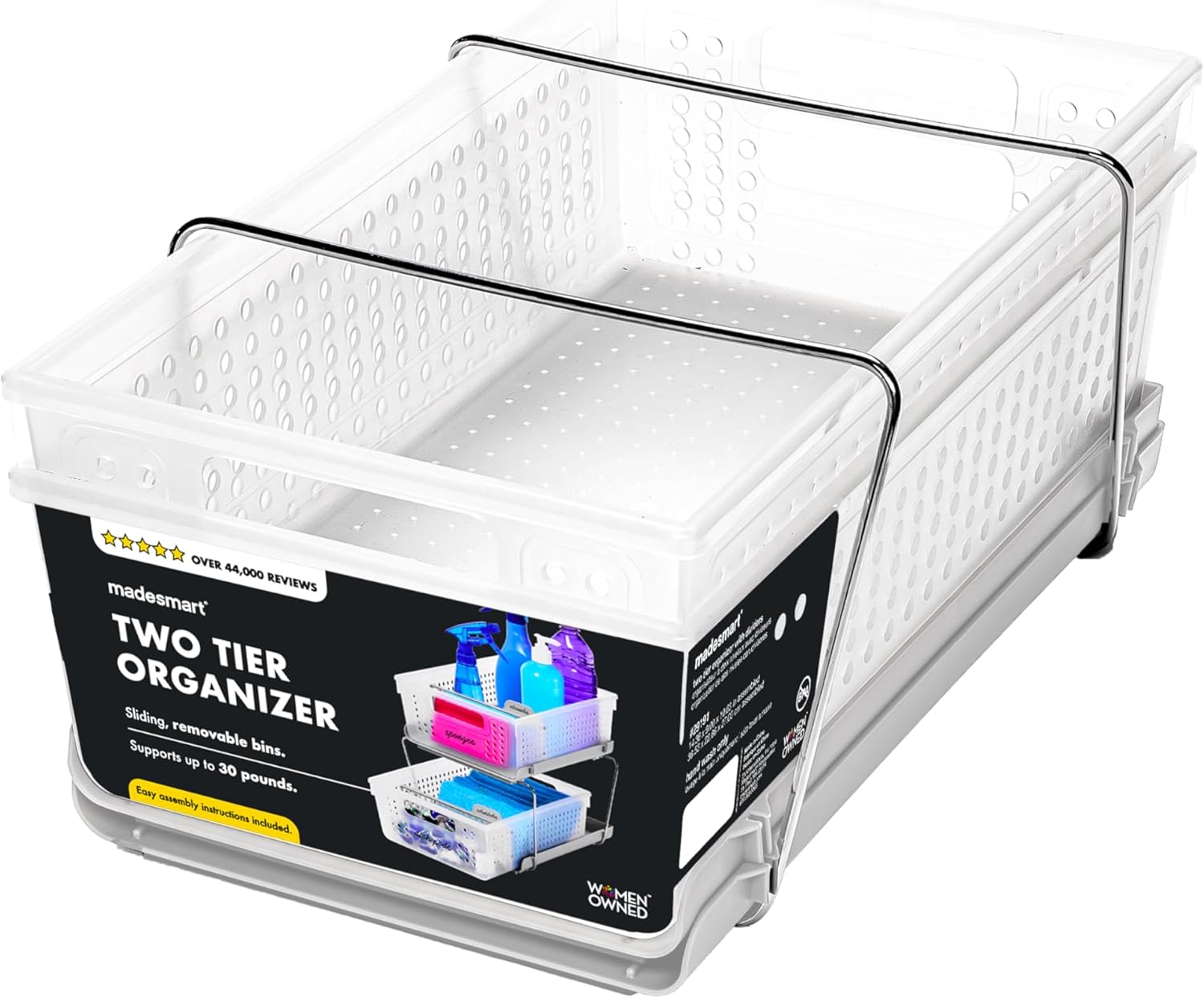 Madesmart 2-Tier Organizer with Handles and Adjustable Dividers