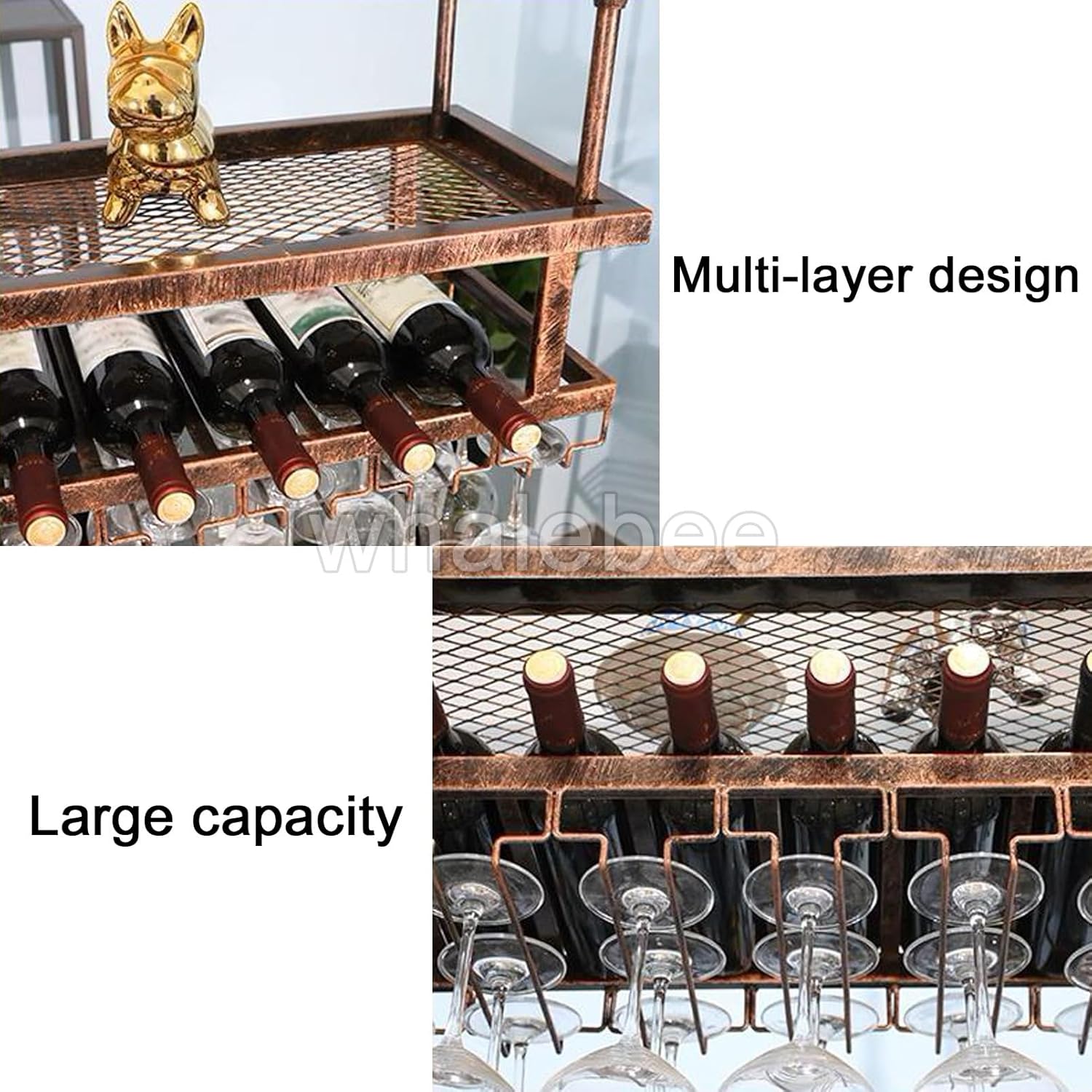 Whalebee Wine Glass Holder Metal Rack for Home Bar