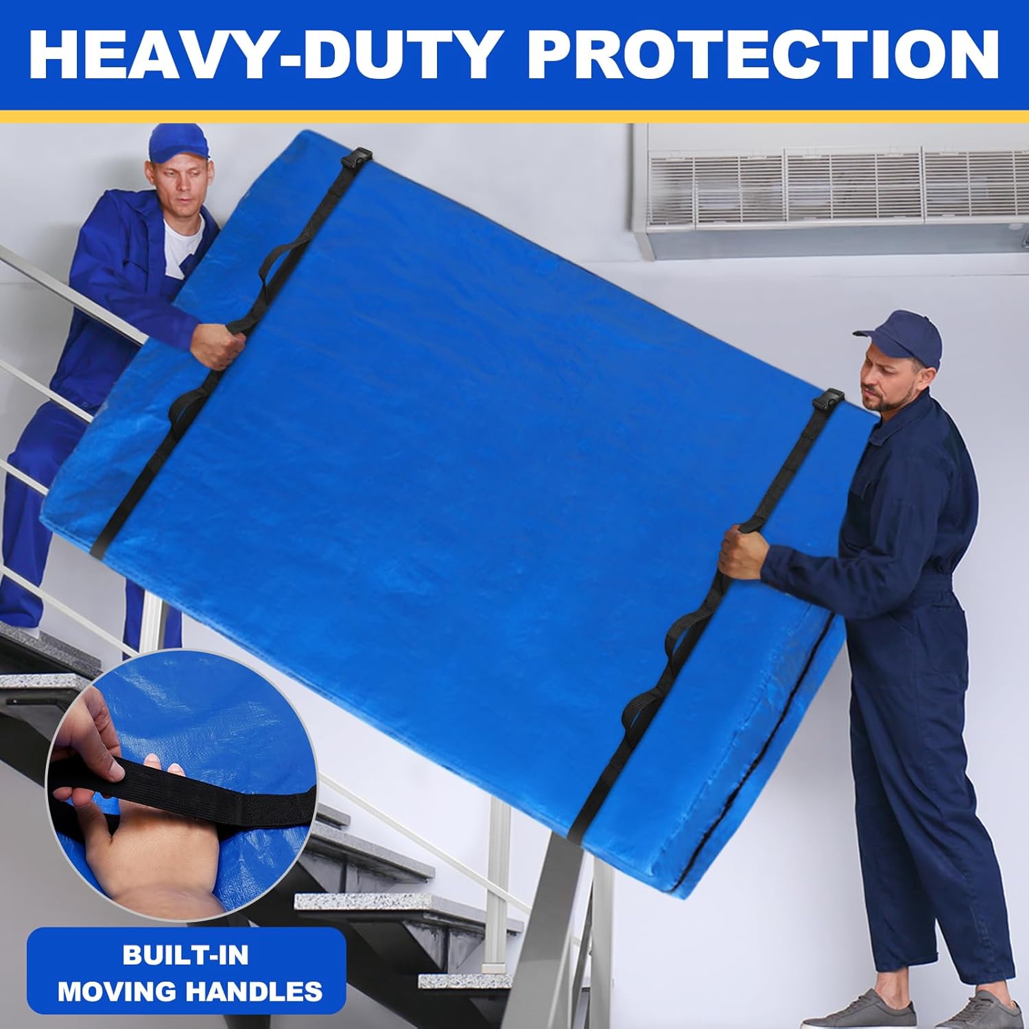 Ticonn Heavy Duty Queen Mattress Cover Bag with Handle and Buckles Blue