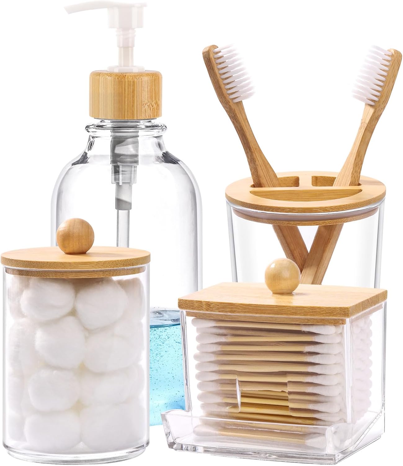 Tbestmax Bamboo Bathroom Accessories Set 4 Pcs