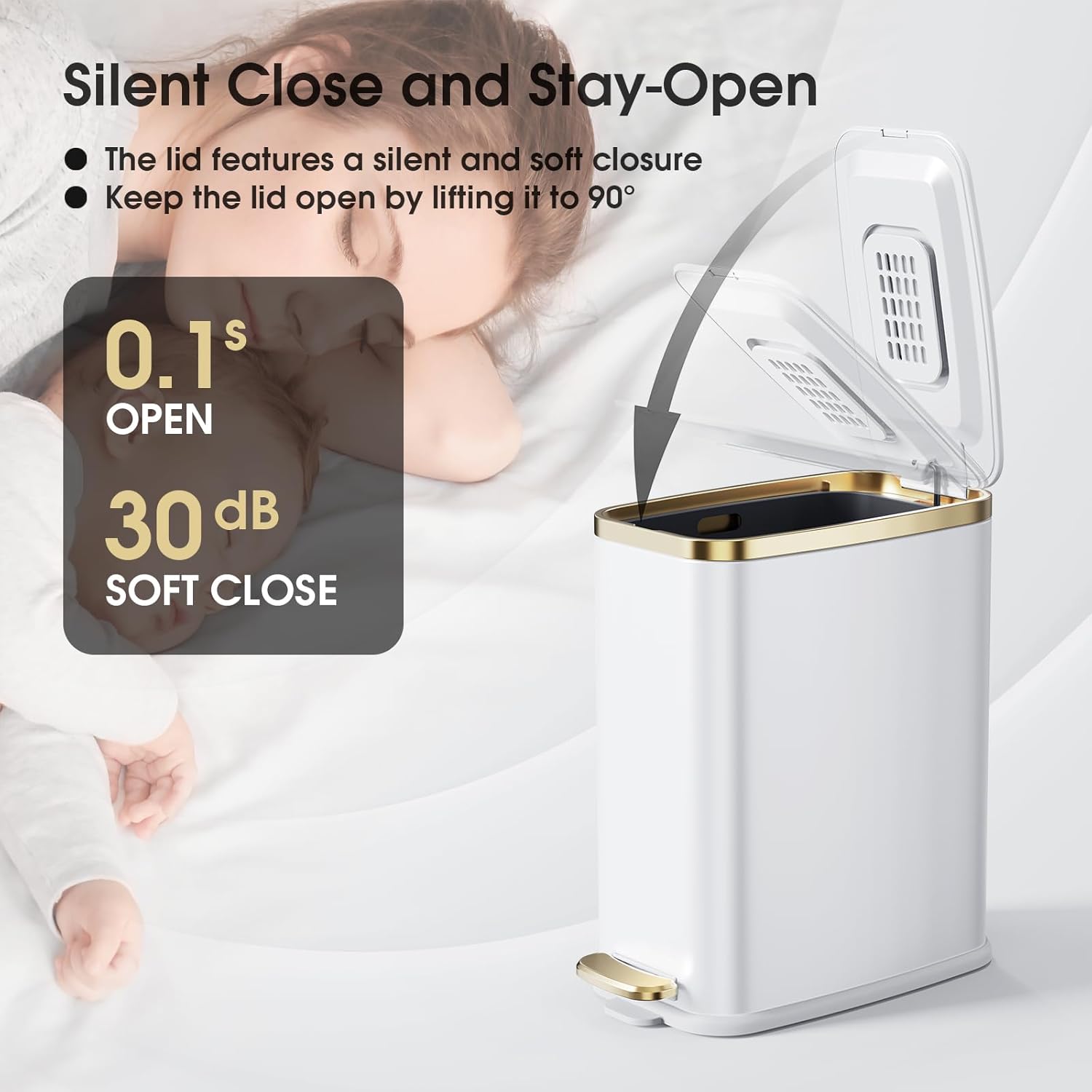 CEROELDA 5L Slim Metal Trash Can with Soft Close Lid - White