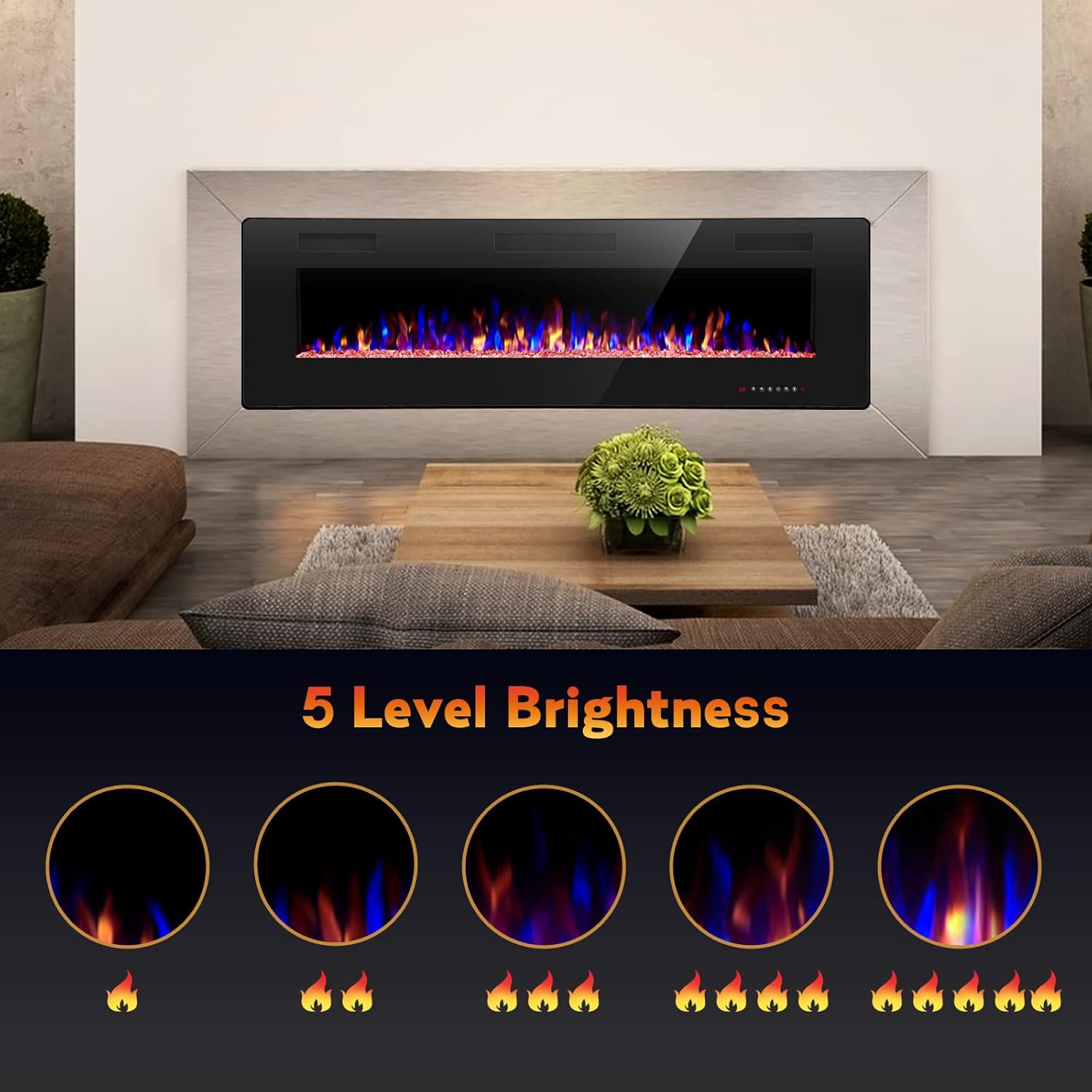 RWFLAME 60 Inch Electric Fireplace with Remote Control and Touch Screen