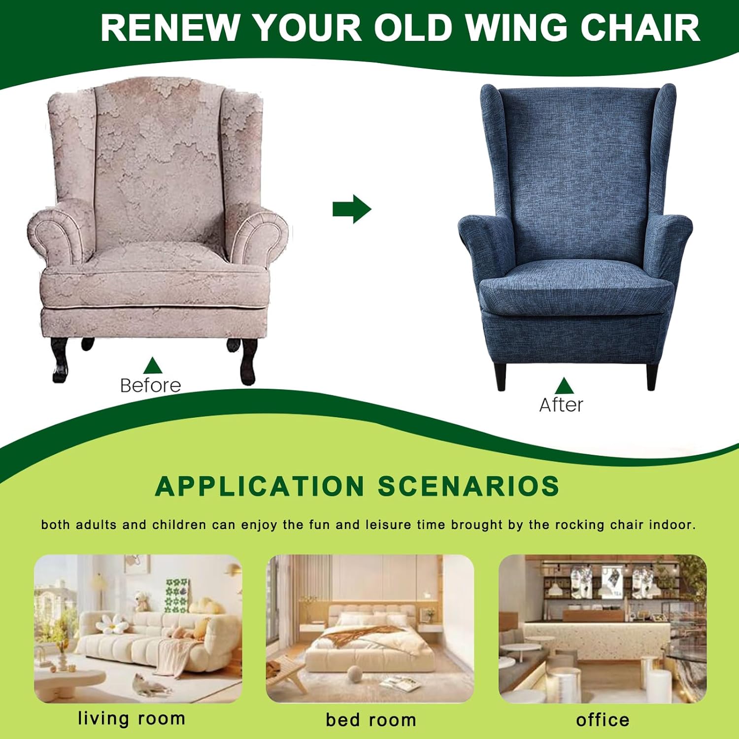 CRFATOP 2 Piece Wingback Chair Slipcovers with Elastic Bottom