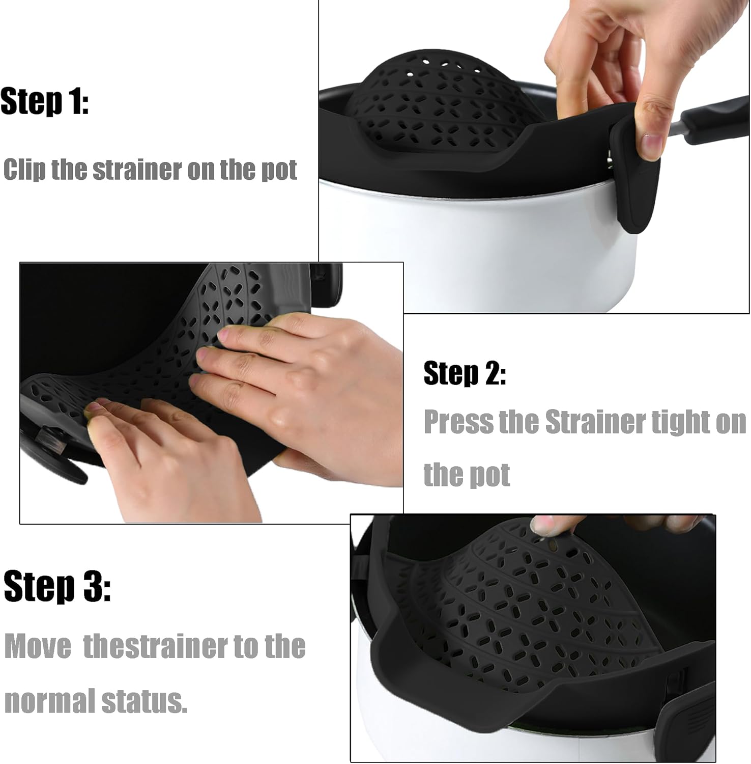 RIGORIZE Clip On Strainer Silicone for Pots and Pans