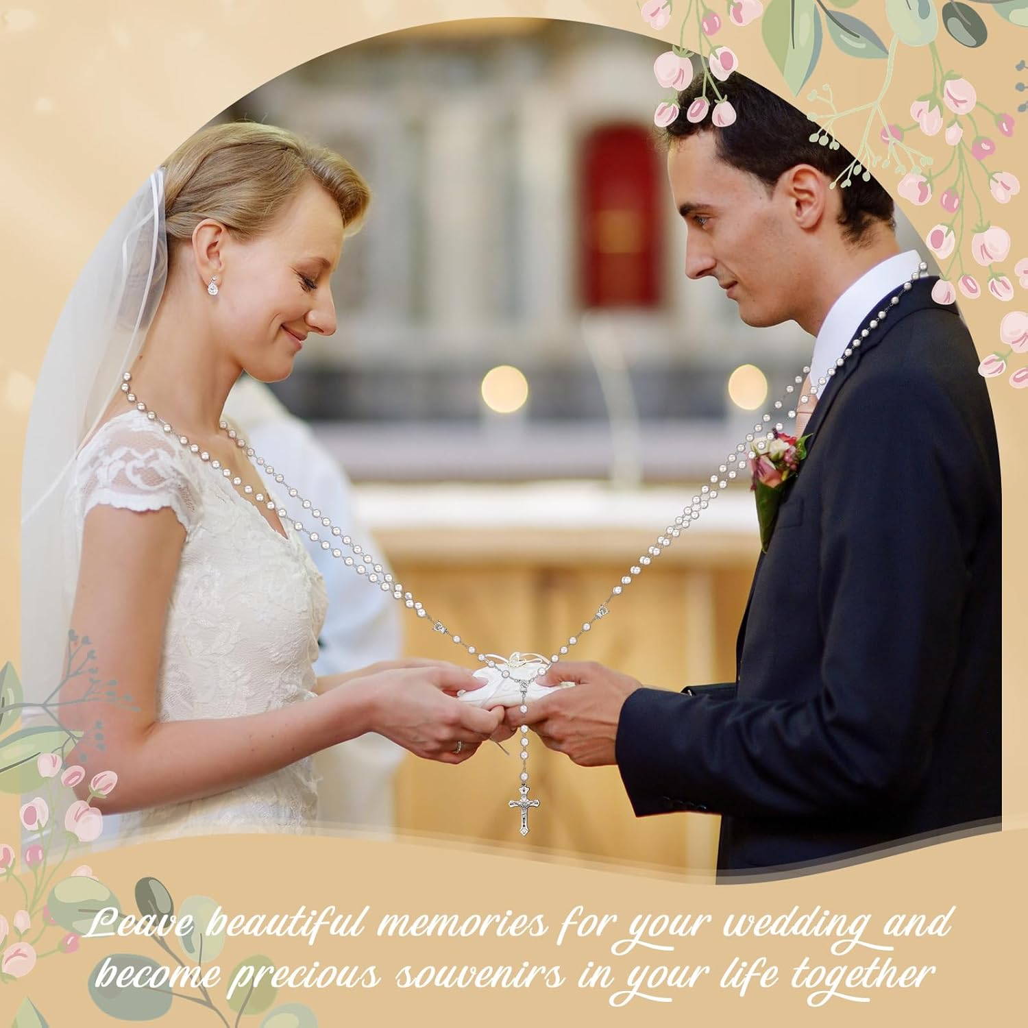 Traditional Wedding Unity Cord Lasso with Pearl and Cross