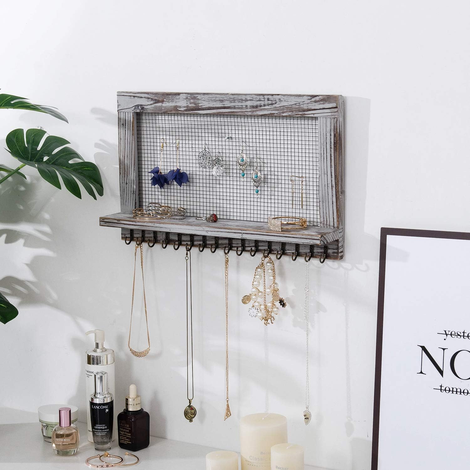 Canwedance Rustic Wood Jewelry Organizer