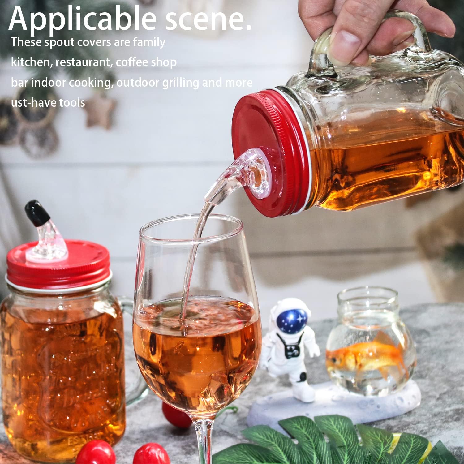 Free Flow Mason Jar Pour Spouts 4-Pack with Red Lids