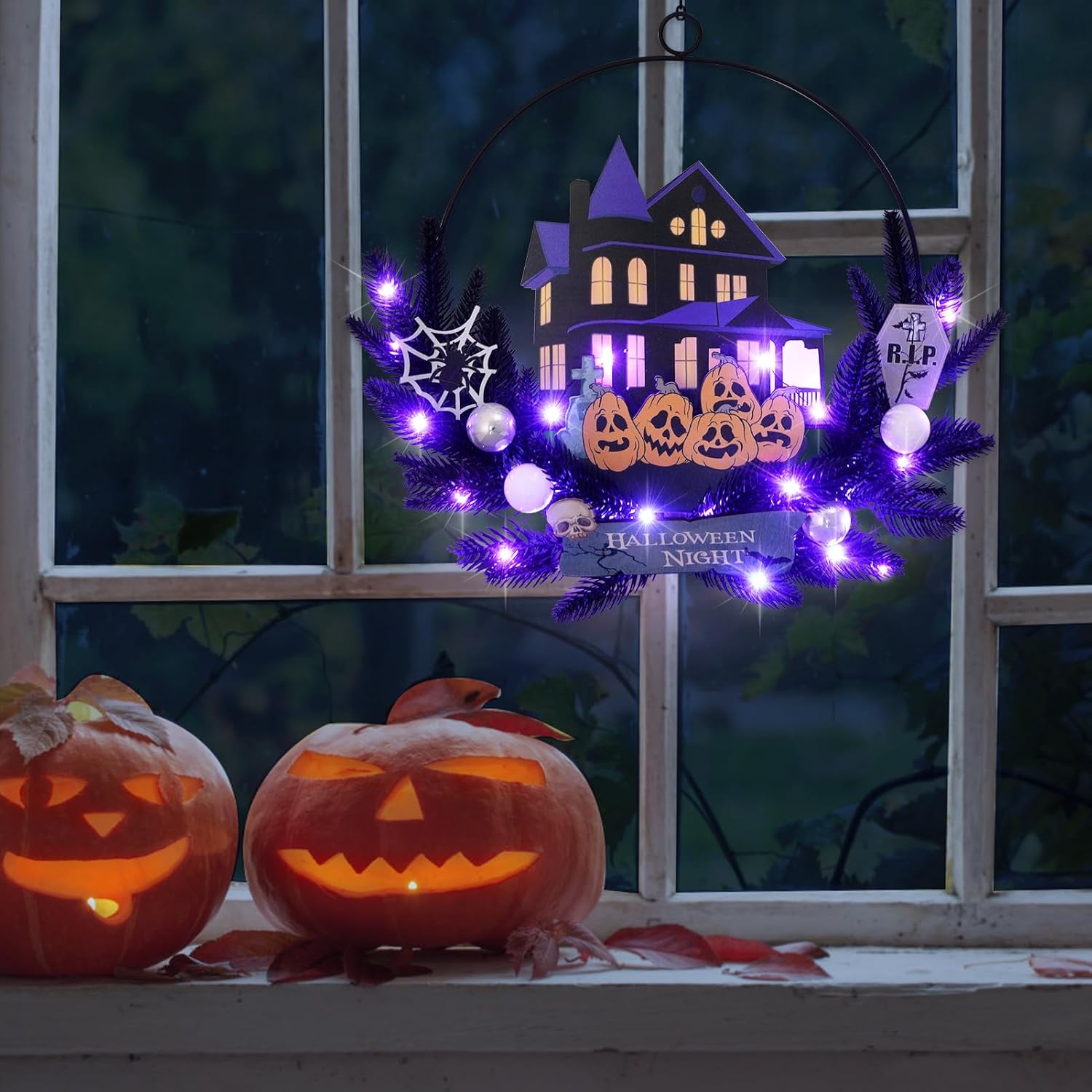 Lighted Halloween Wreath for Front Door