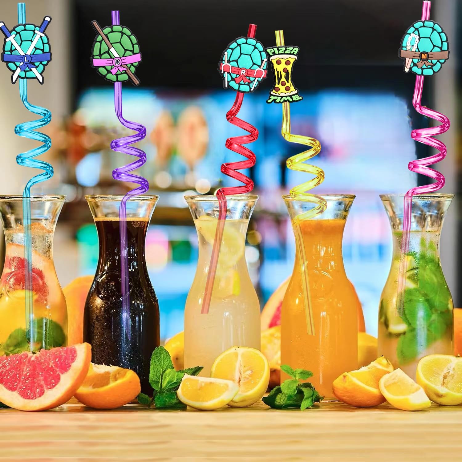 24 Reusable Ninja Green Turtles Straws for Kids Party Favors