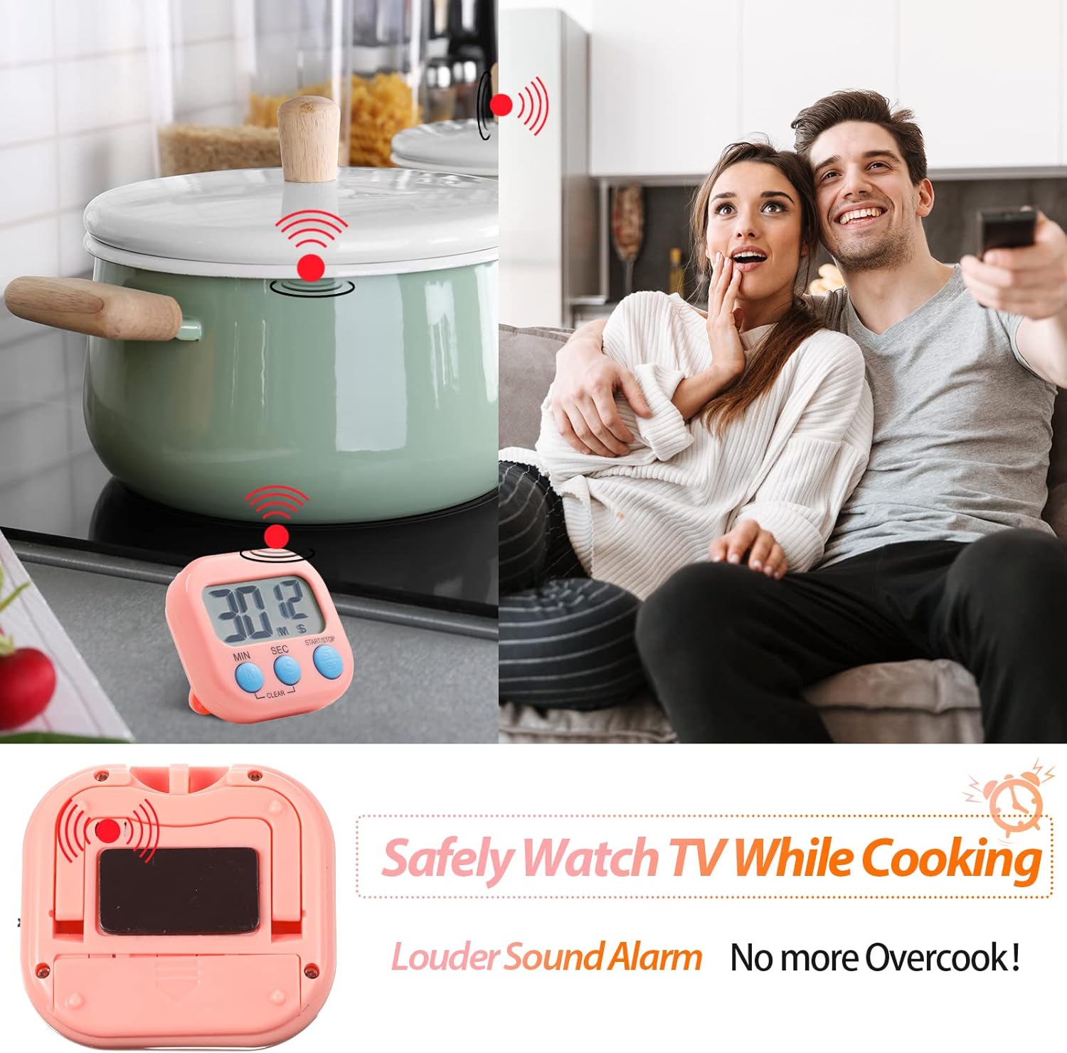24 Piece Digital Timer Set with Magnetic Display and Loud Alarm - Pink Orange