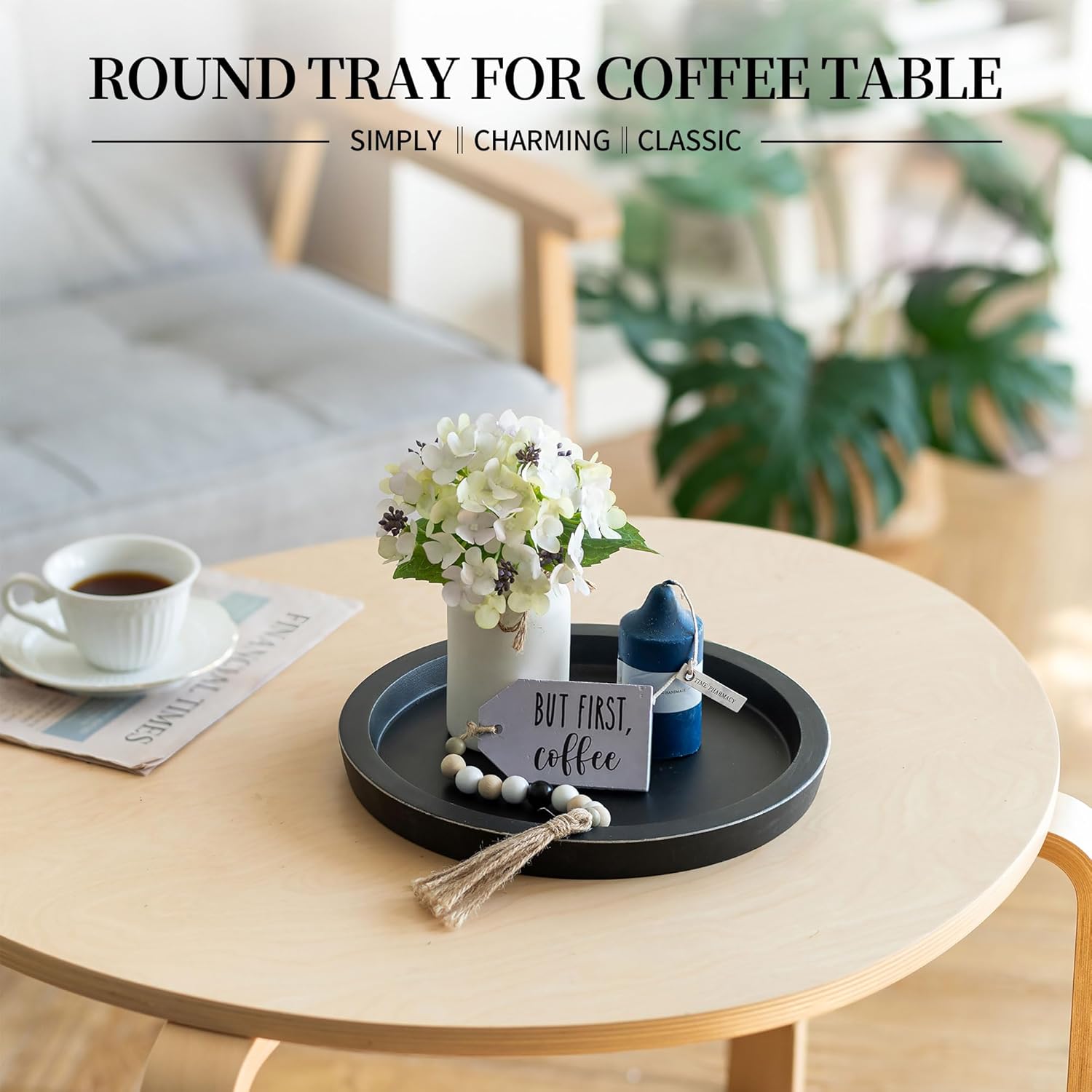 Hanobe Black Round Wooden Serving Tray