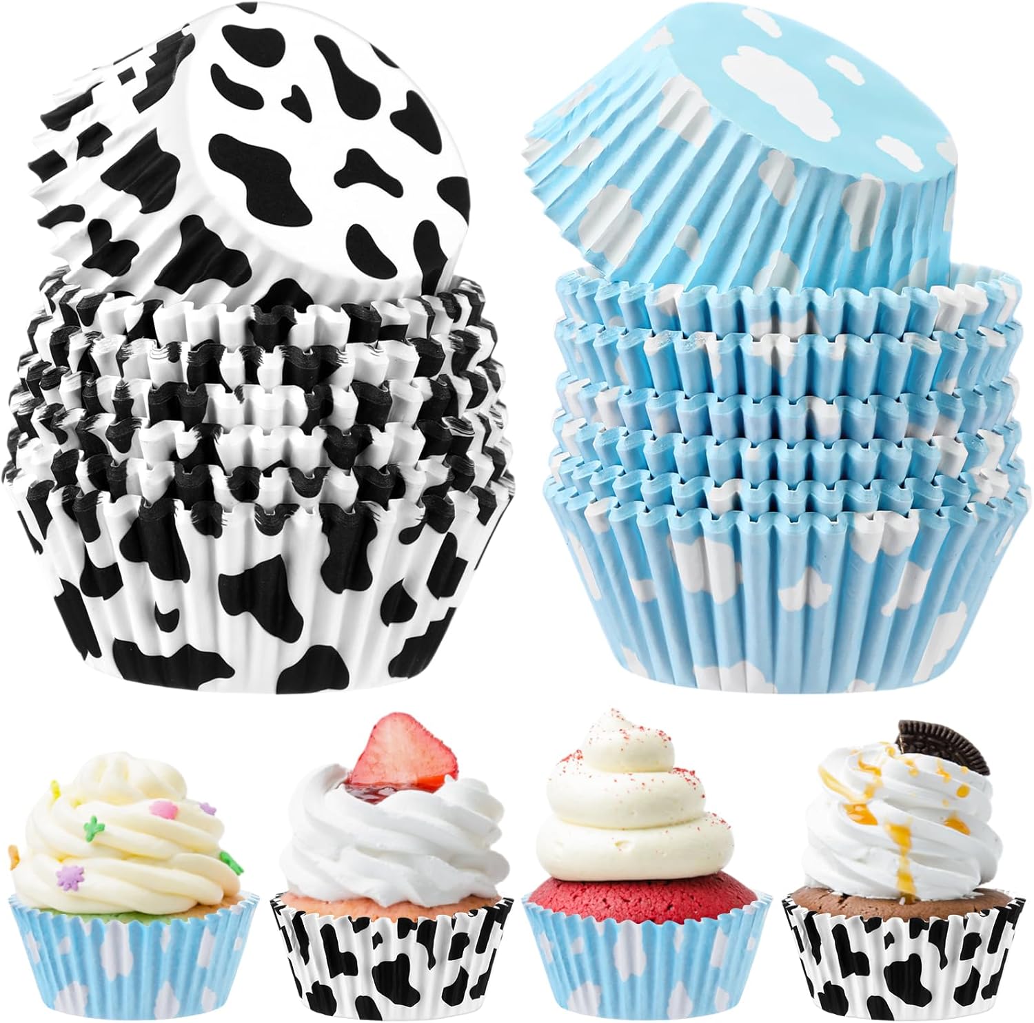 Cunhill 300 Pcs Paper Baking Cups with Cloud and Cow Designs