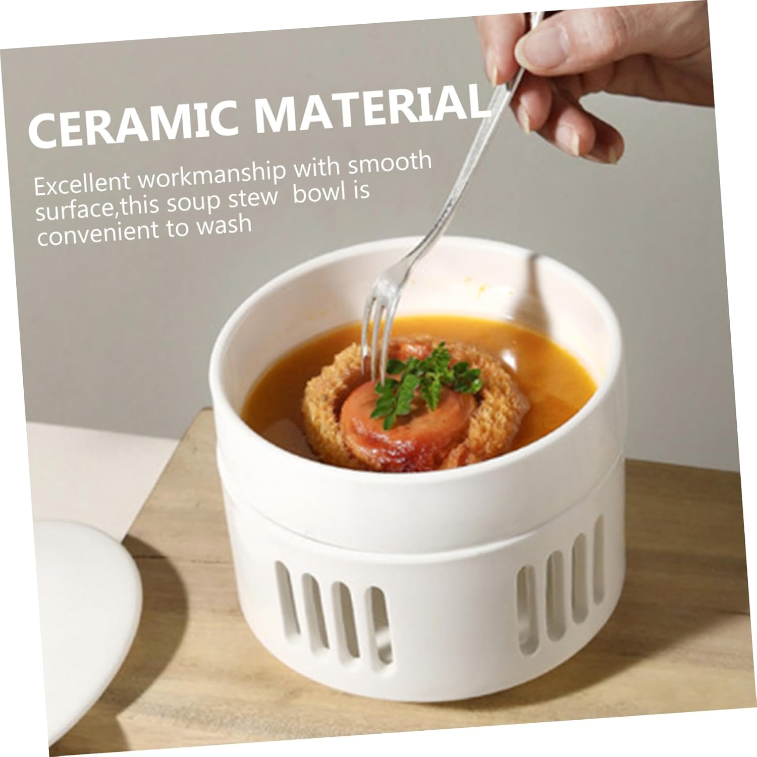 Small Ceramic Stew Pot Lid Soup Bowl for Cooking and Steaming