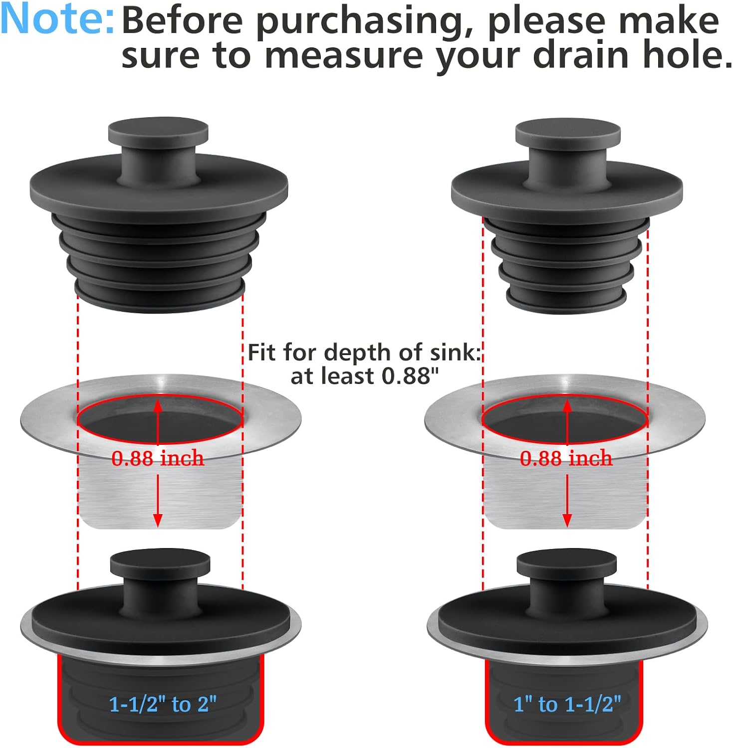 Aluvor Tub Sink Stopper 2pcs Drain Plug