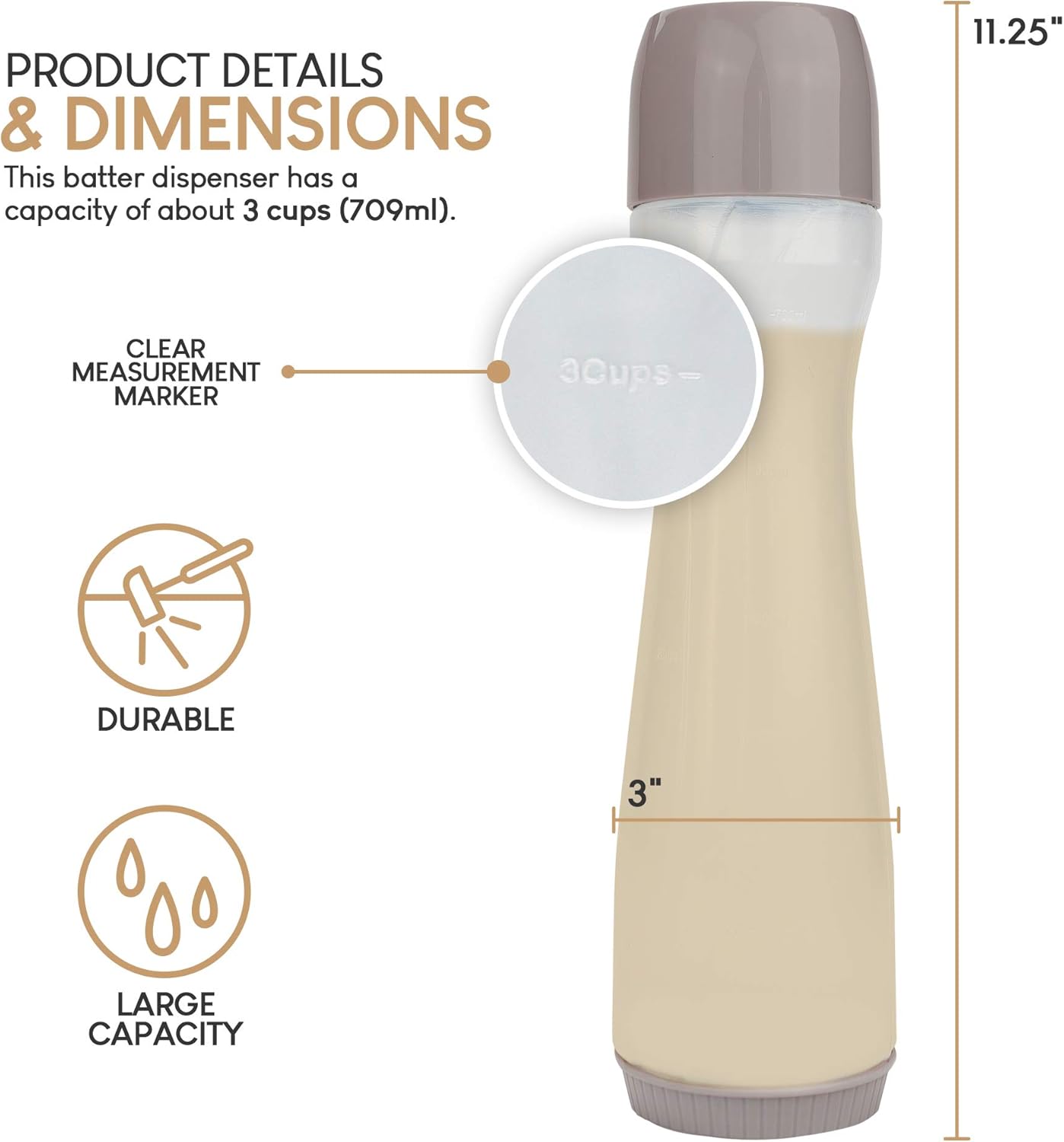 EXULTIMATE Pancake Batter Dispenser Pen - 3 Cup Capacity Drip Proof