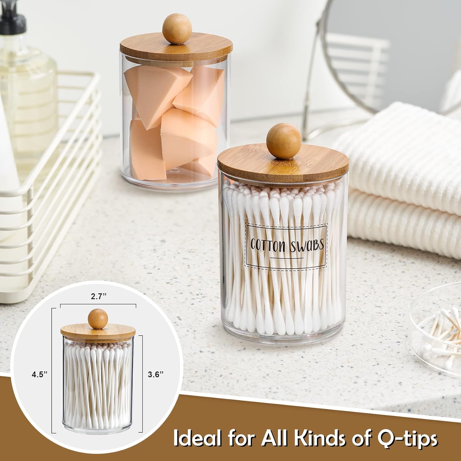 4 Pack Q Tip Holder Dispenser with Bamboo Lids