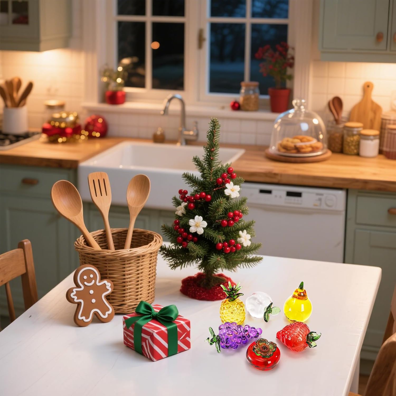ZEAYEA 6 Pcs Crystal Glass Fruit Decor Set