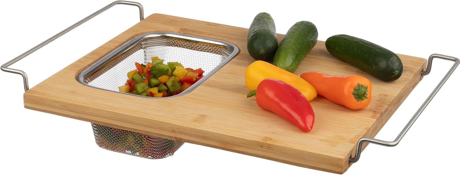 2 in 1 Bamboo Cutting Board with Strainer