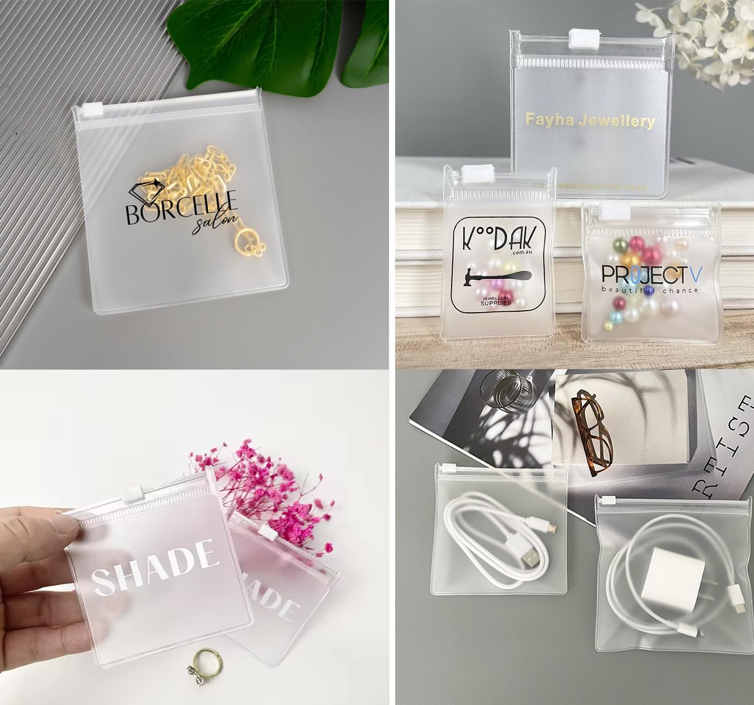 Customizable Frosted Jewelry Zipper Bags 8x8cm