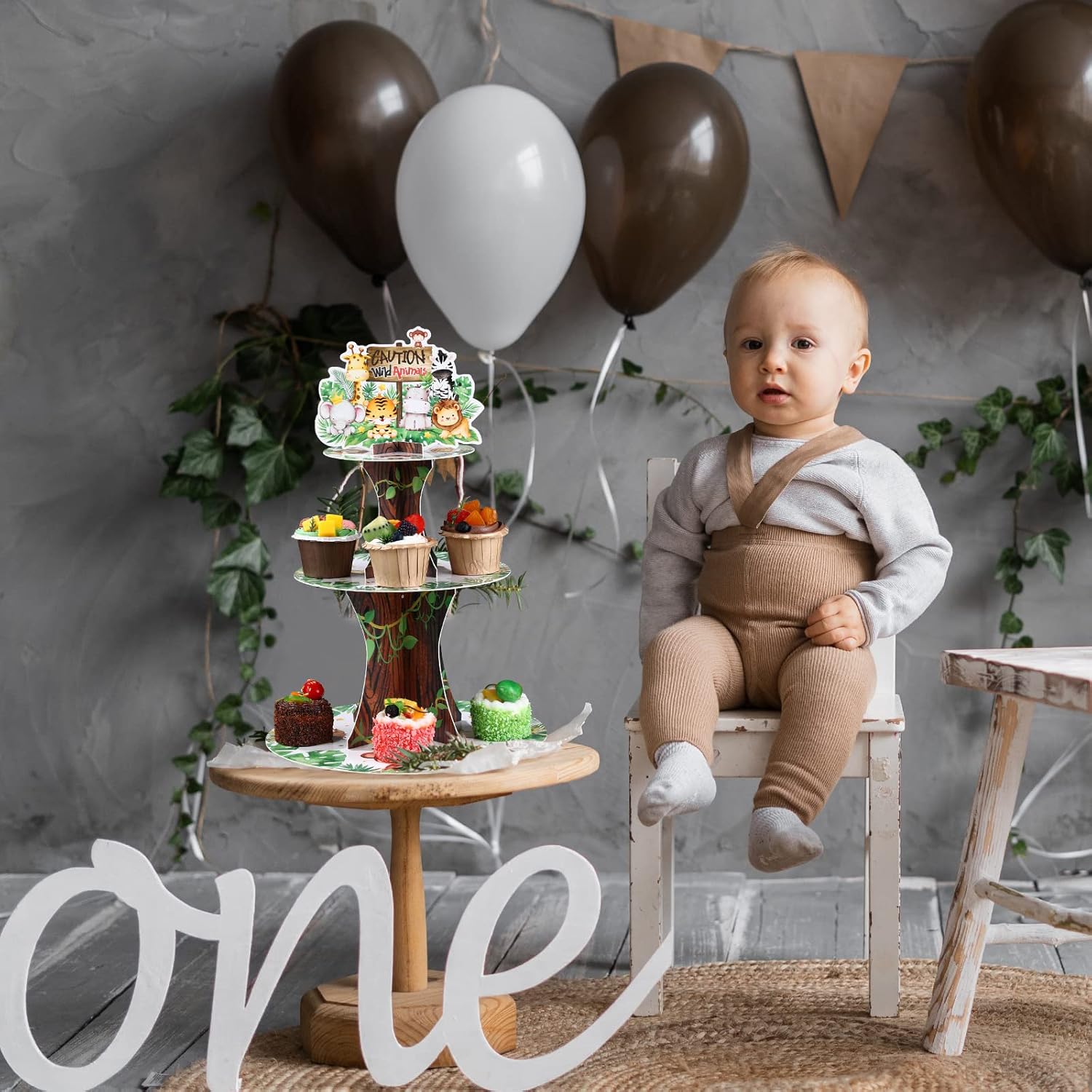 Nuenen Safari Cupcake Stand 3 Tier Jungle Birthday Decor