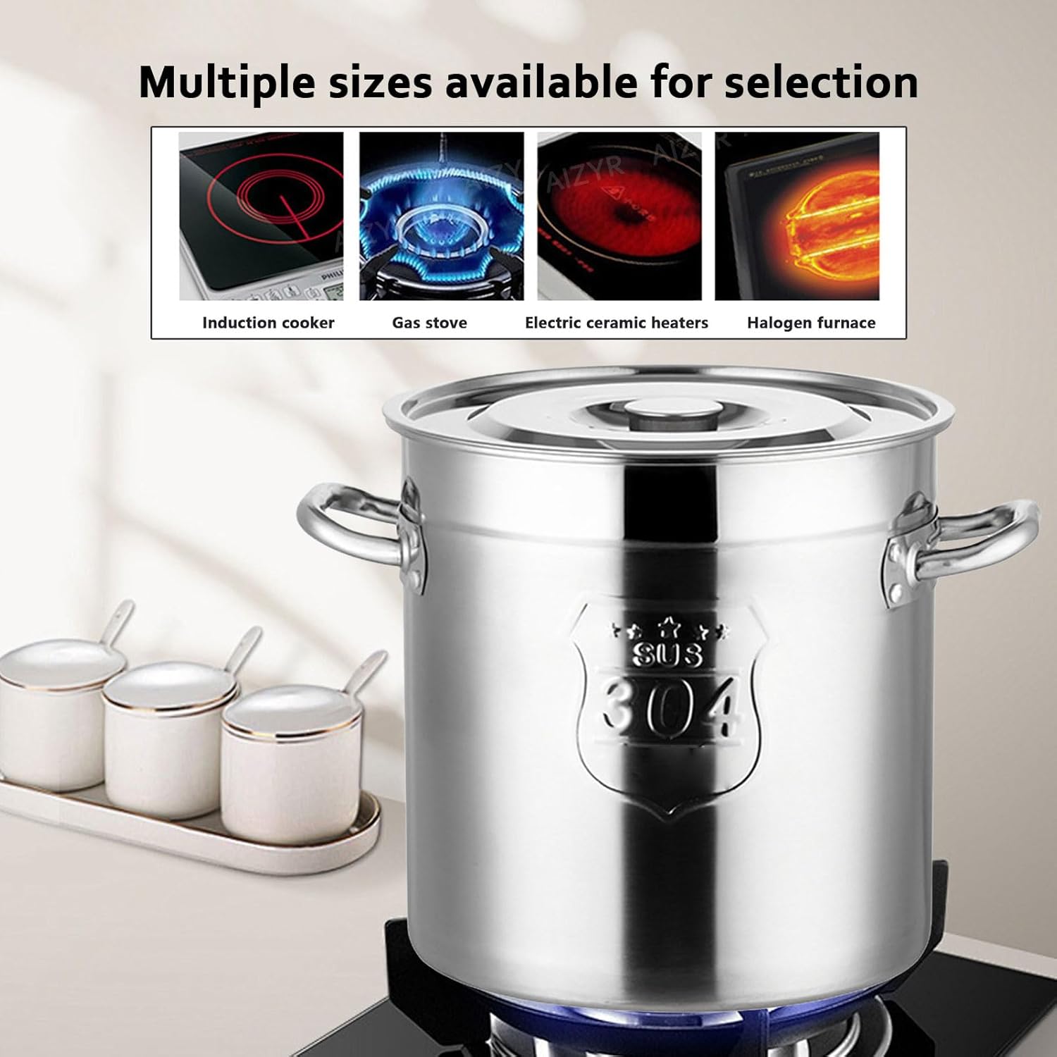 AIZYR 6L Stainless Steel Stockpot with Steel Lid