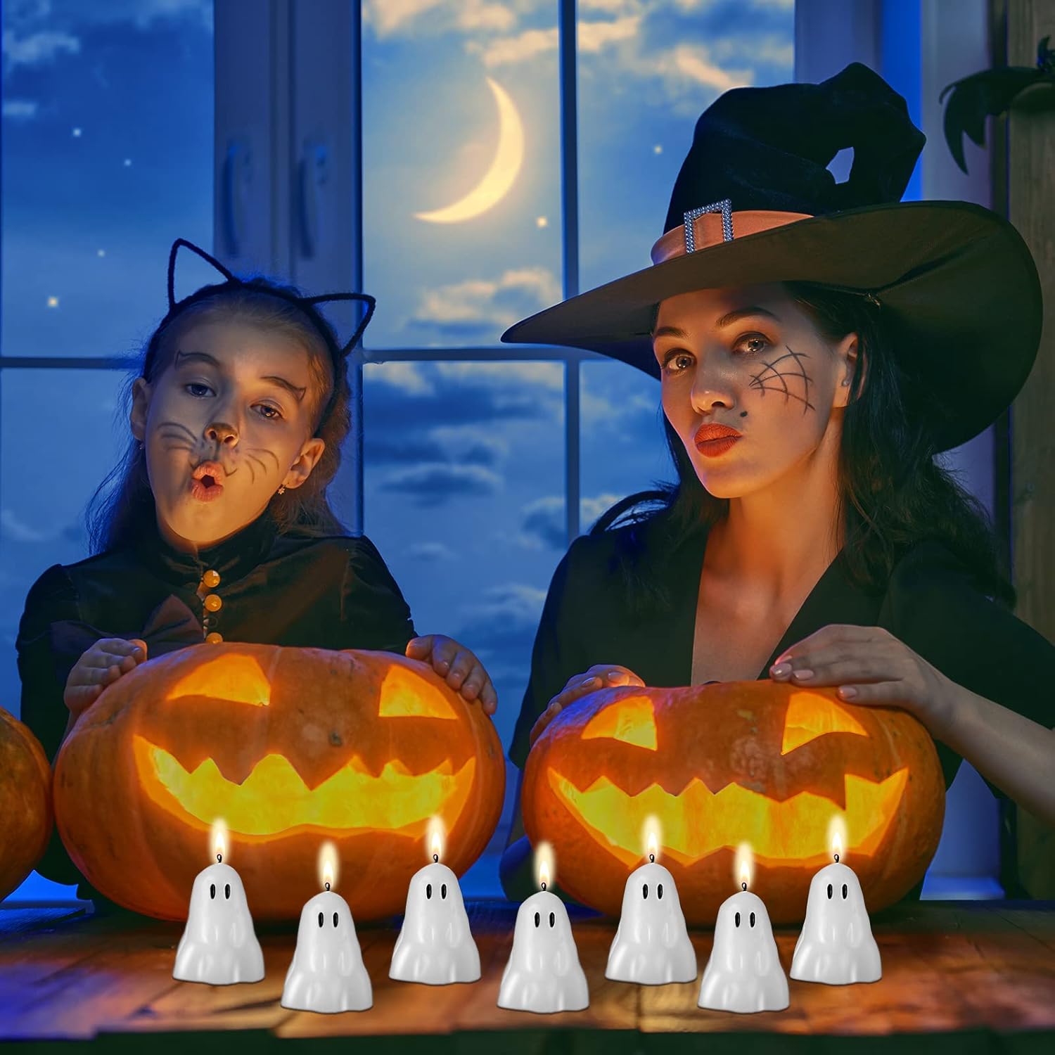 Jutom 10 Pack White Halloween Candles with Ghost Design