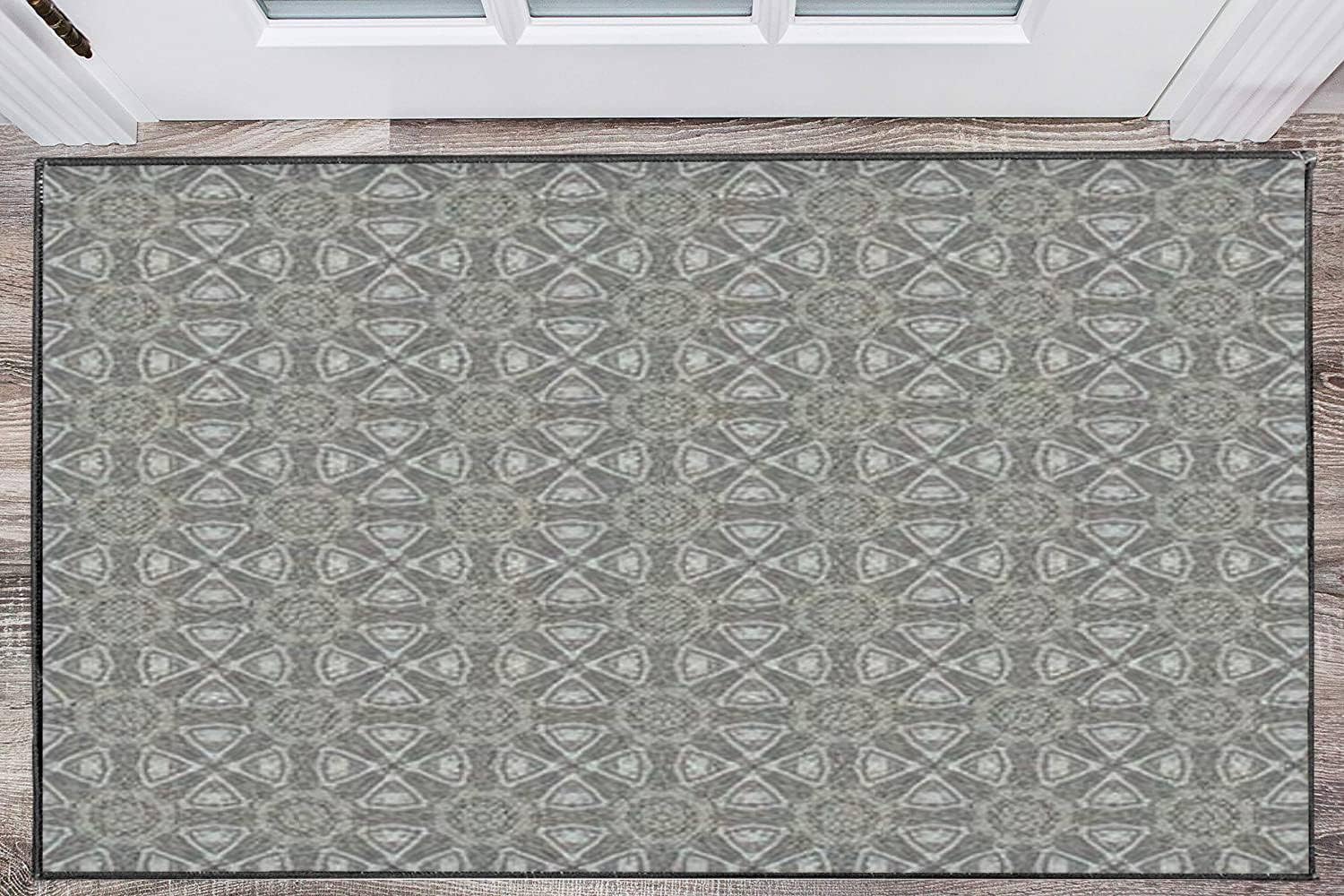 Modern Kids Playroom Dark Blue Denim Rug with Ornate Floral Design