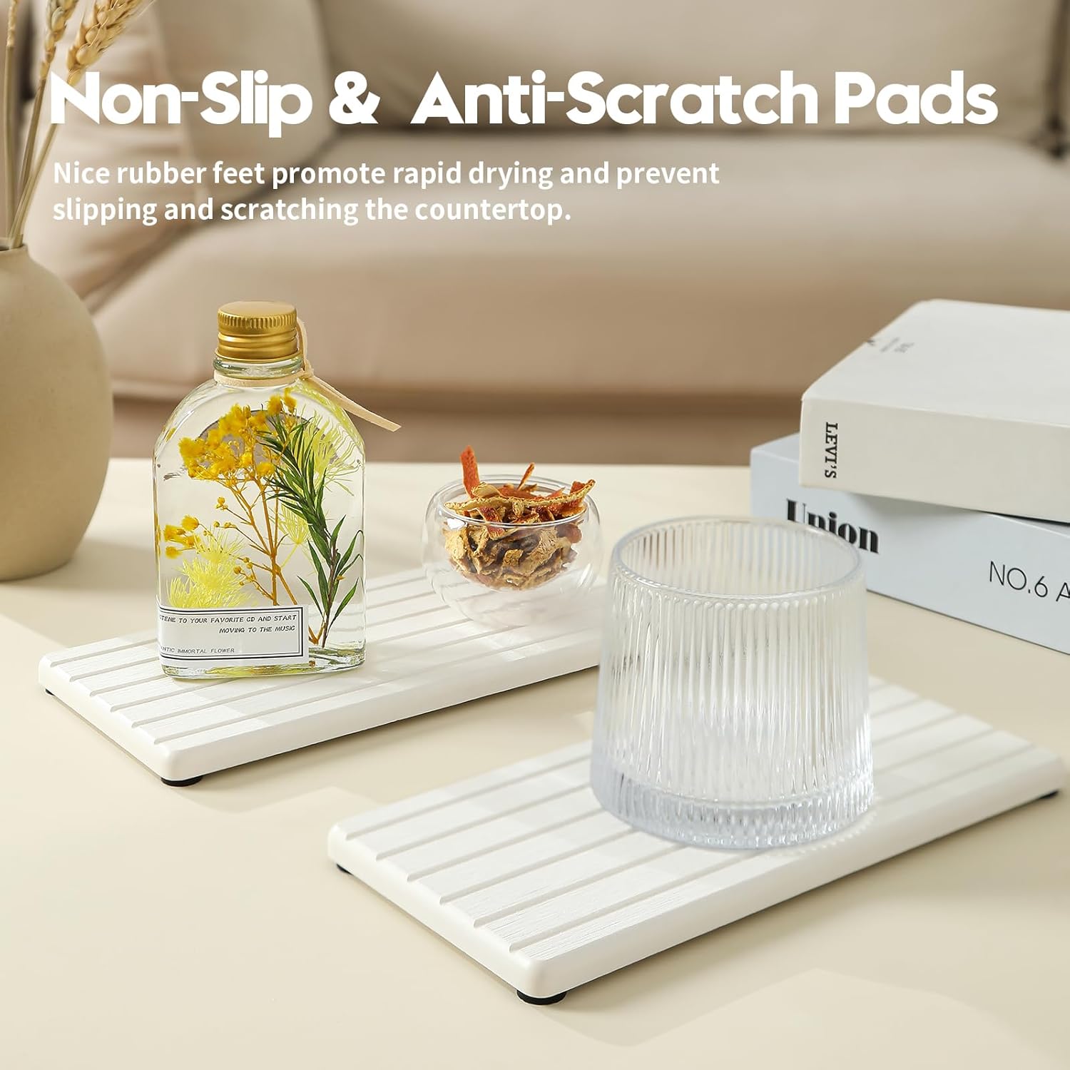 2pcs Water Absorbing Stone Drying Tray Mat For Sink Organizer