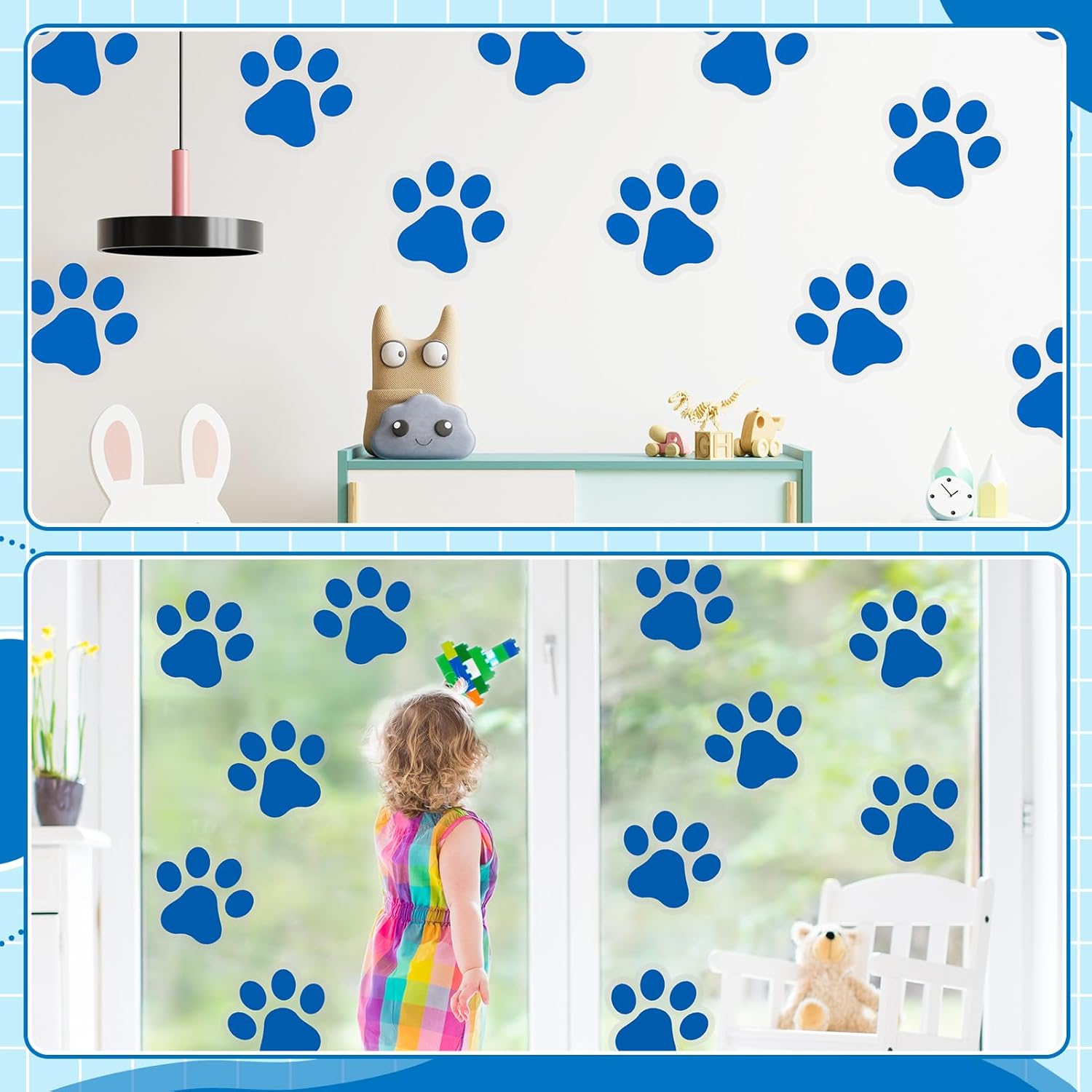 ReliThick 30 Pcs Blue Paw Print Floor Decals