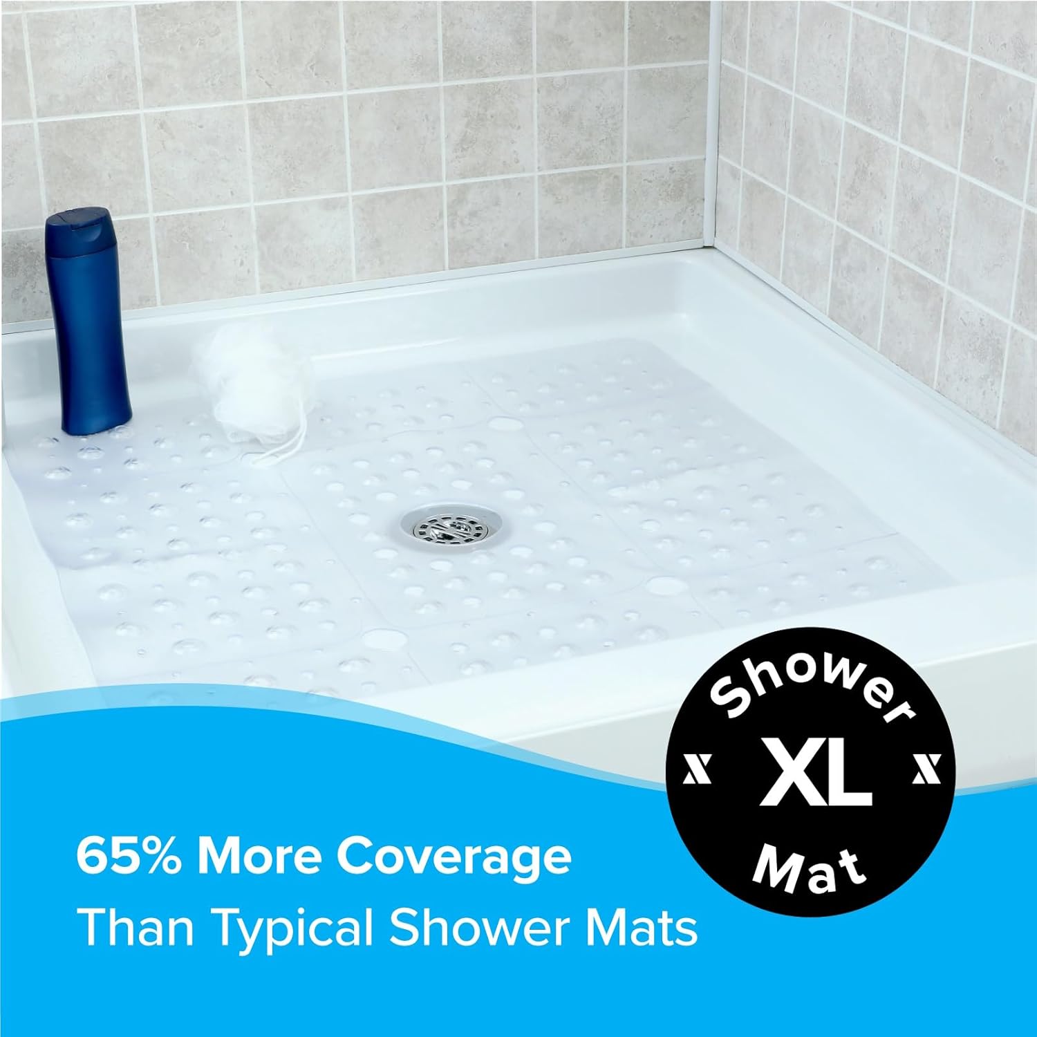 SlipX Solutions Extra Large Square Shower Mat 27x27 Clear Non-Slip