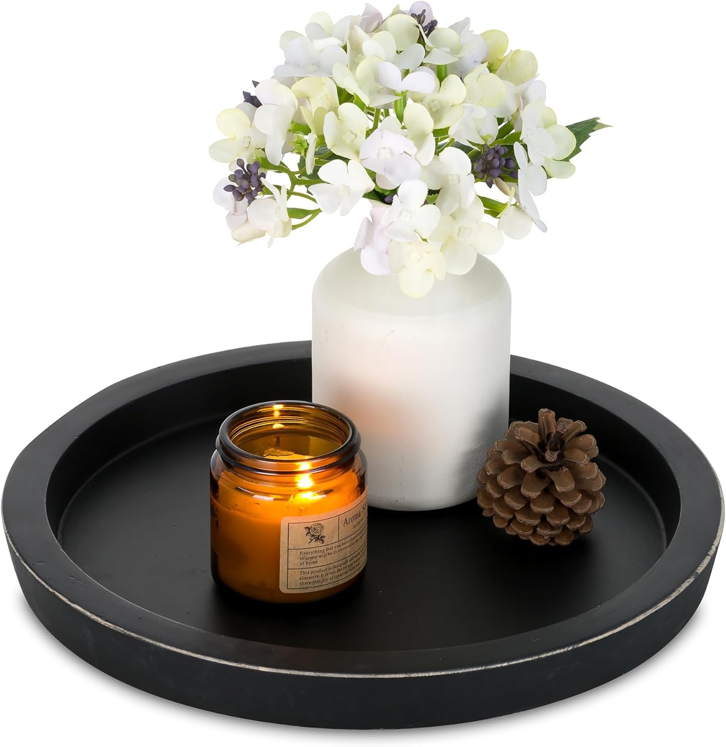 Hanobe Black Round Wooden Serving Tray