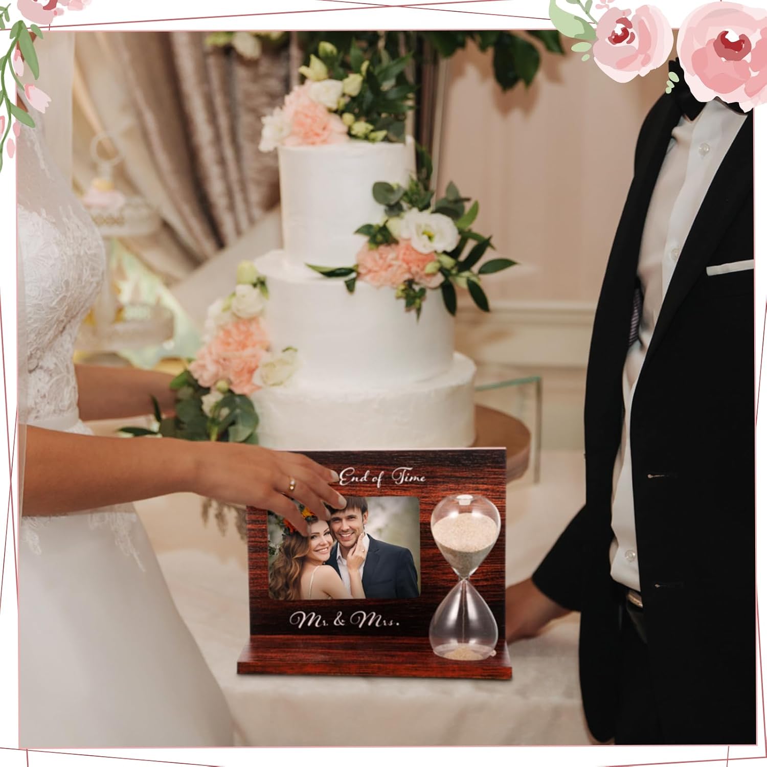 Blosssound Wedding Unity Sand Ceremony Set with Wooden Frame and Hourglass