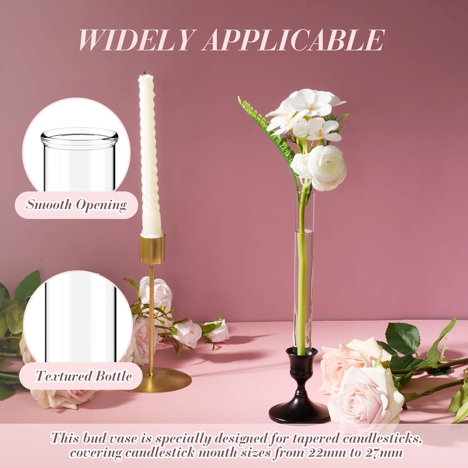 Ninehaoou 6 Pack 79 Inch Glass Bud Vase Taper Candle Holder