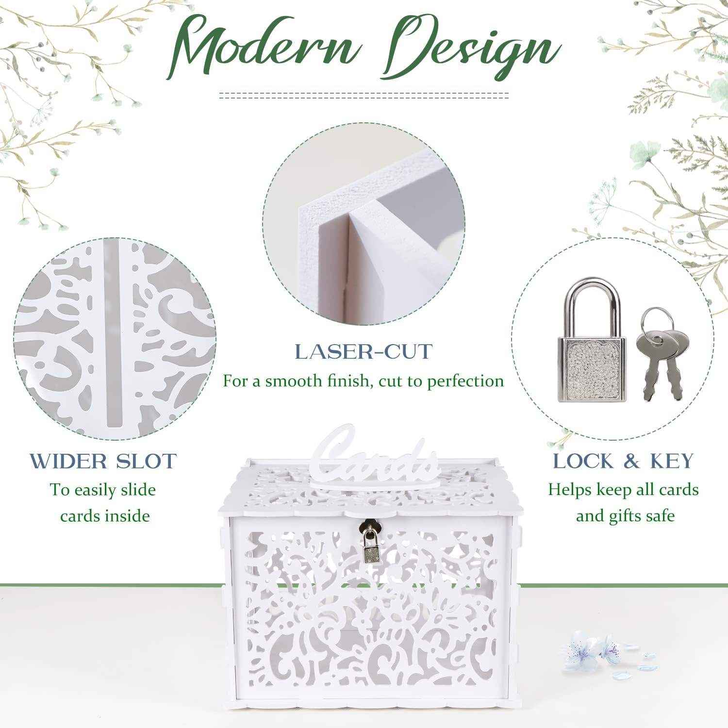 OurWarm White Wedding Card Box with Lock
